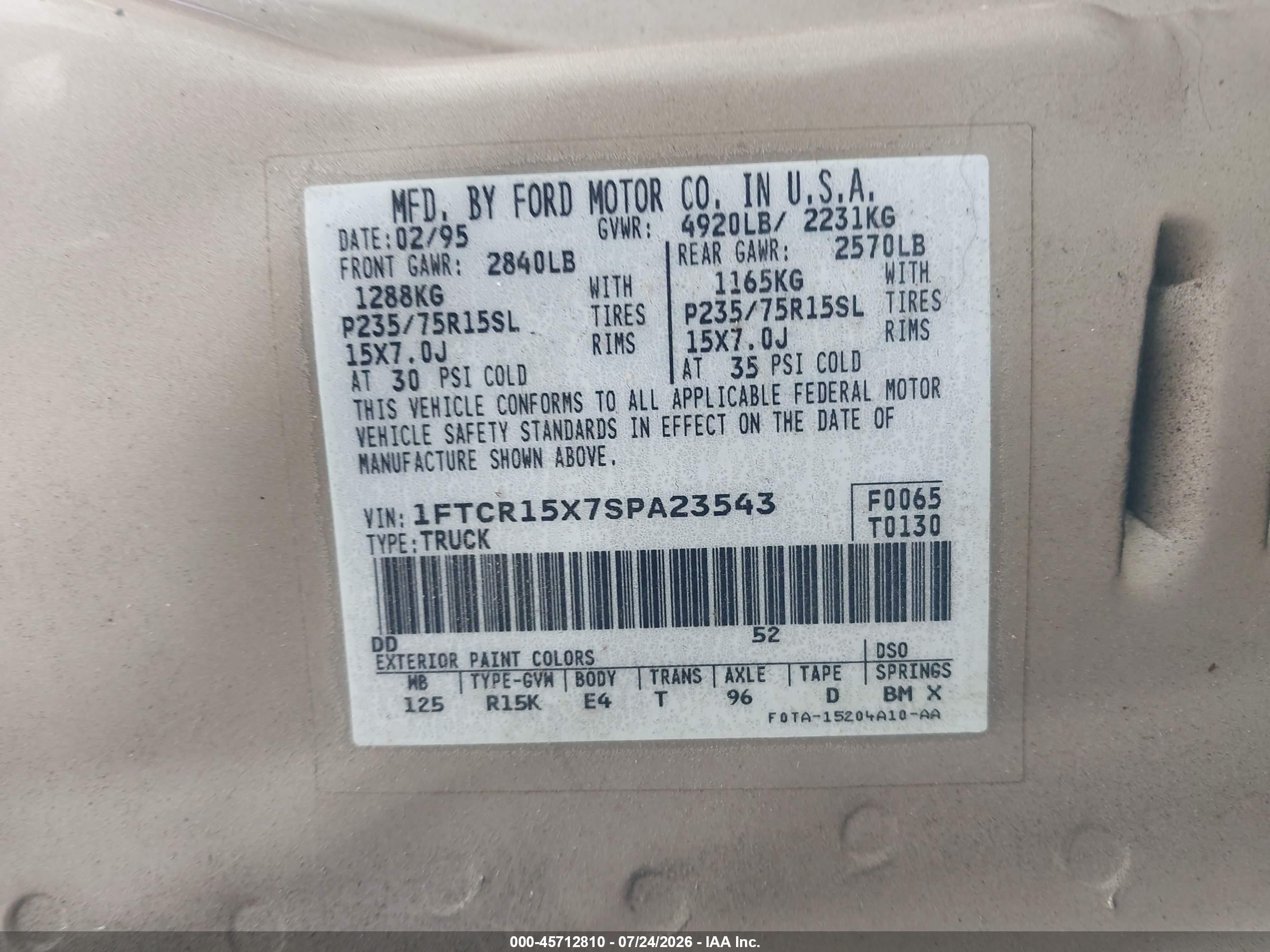 1995 Ford Ranger Super Cab Gold vin: 1FTCR15X7SPA23543