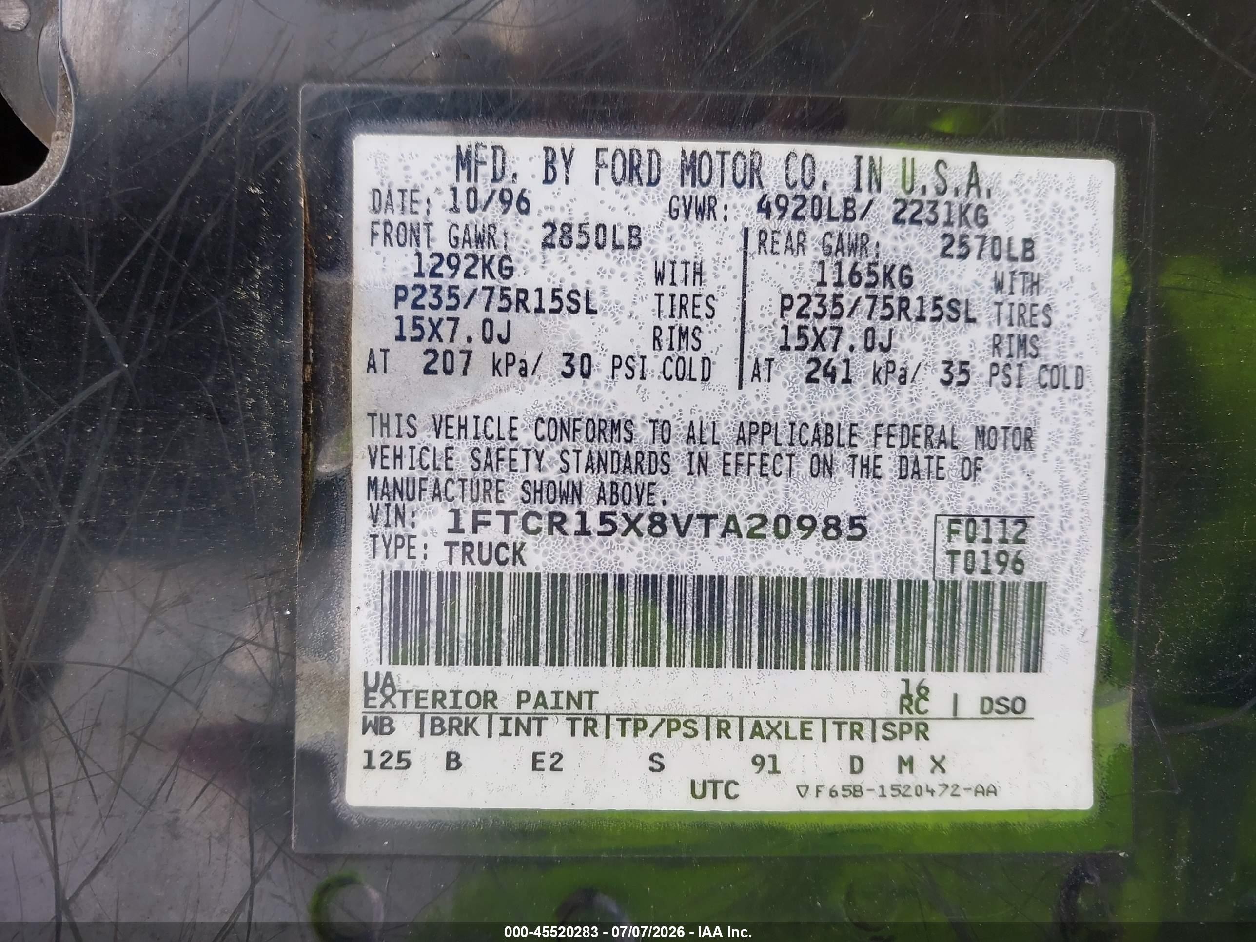 1997 Ford Ranger Splash/stx/xlt Black vin: 1FTCR15X8VTA20985