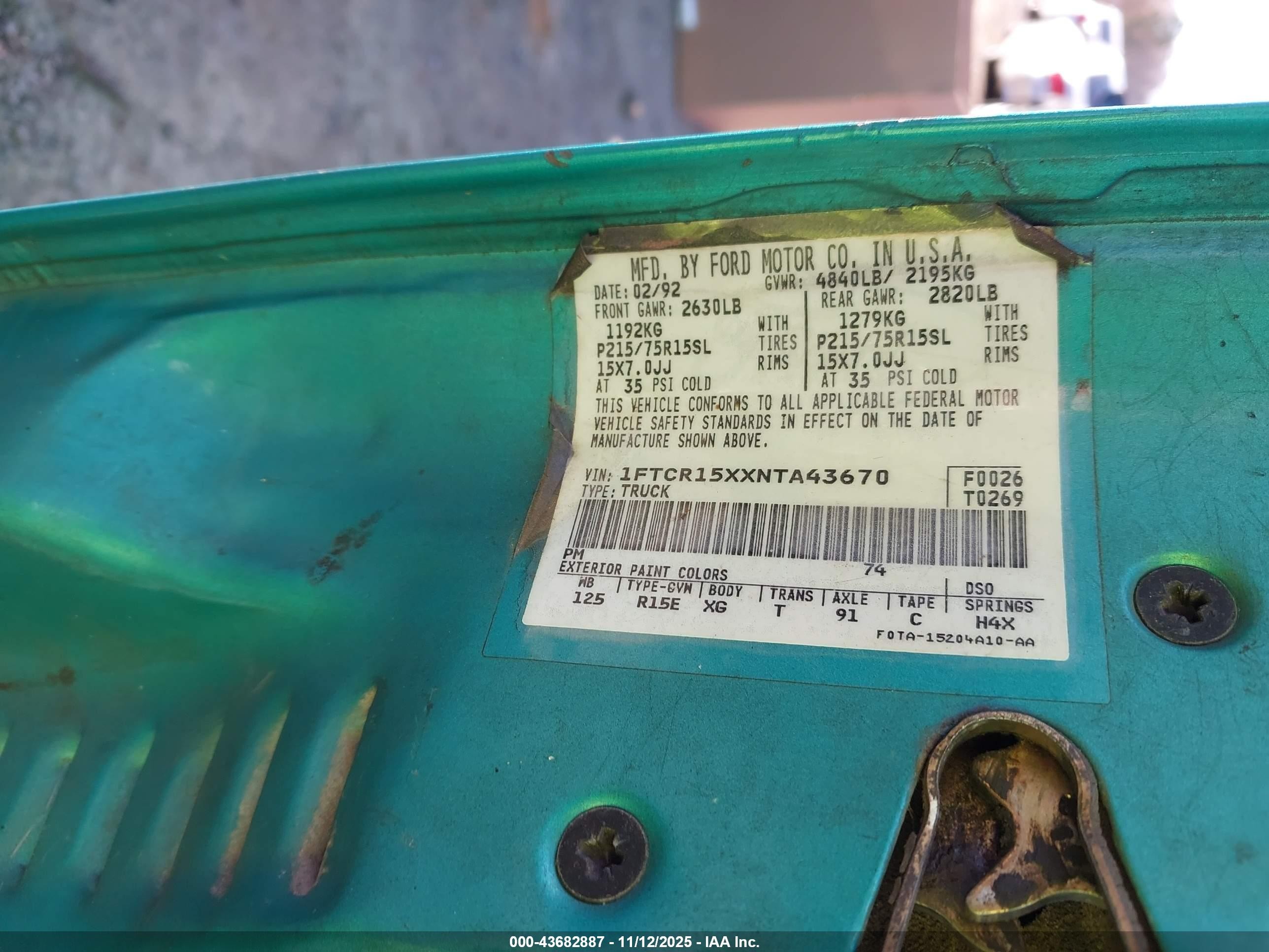 1992 Ford Ranger Super Cab Teal vin: 1FTCR15XXNTA43670