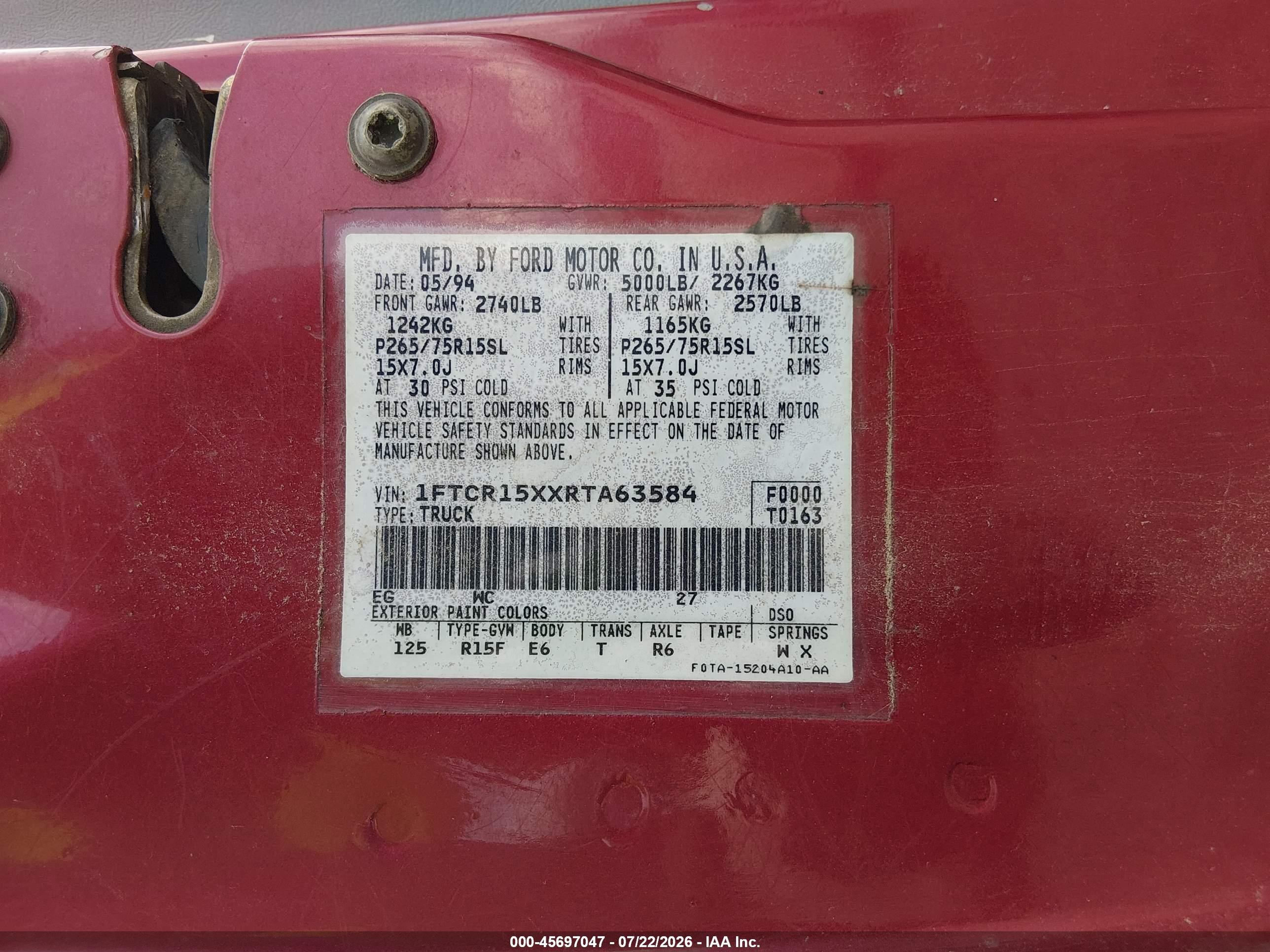 1994 Ford Ranger Super Cab Red vin: 1FTCR15XXRTA63584