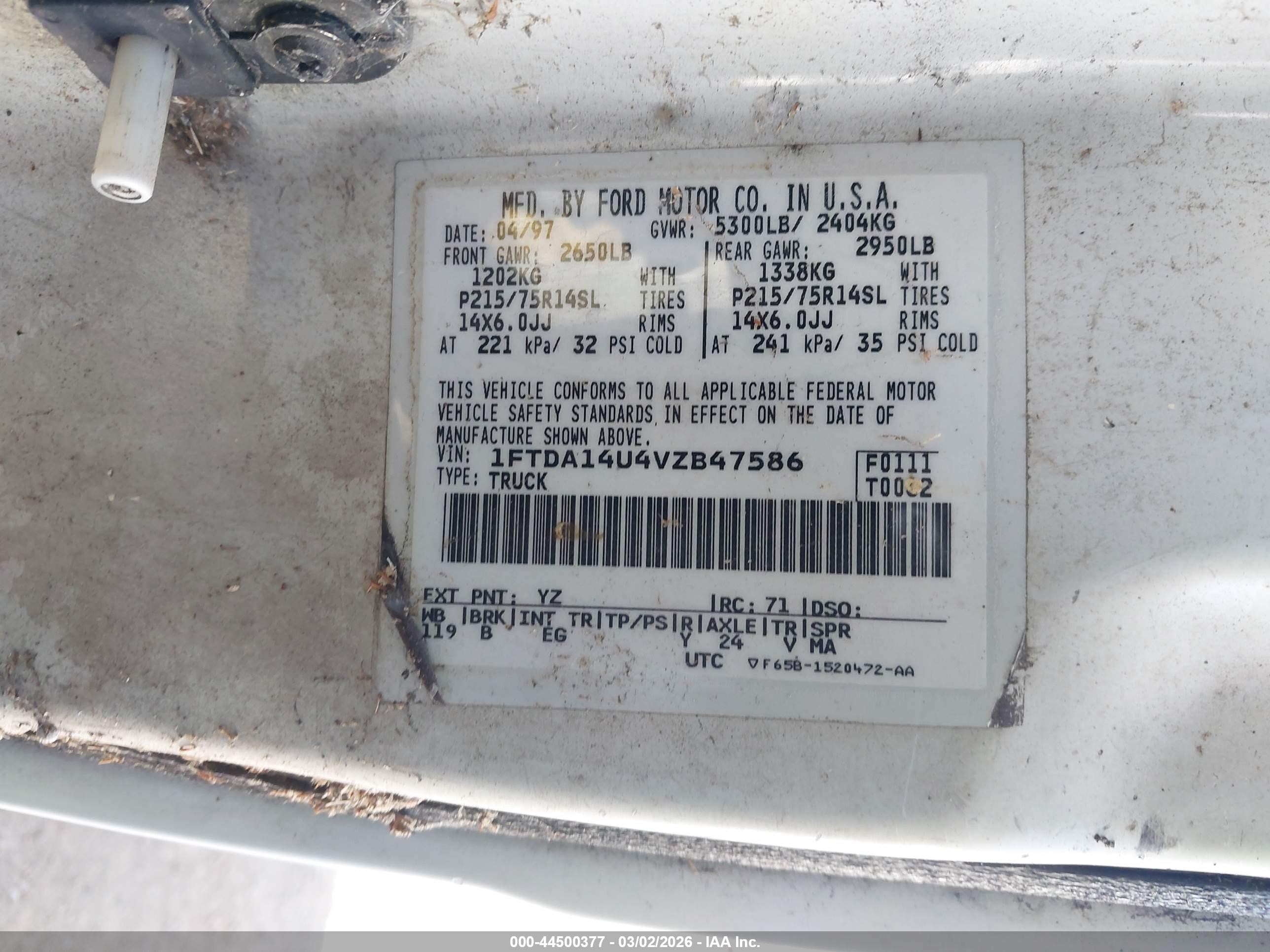 1997 Ford Aerostar Standard White vin: 1FTDA14U4VZB47586