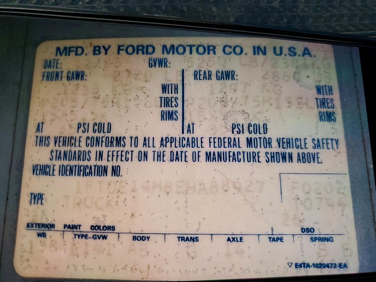 1984 Ford Econoline E150 Van Blue vin: 1FTDE14H8EHA88927