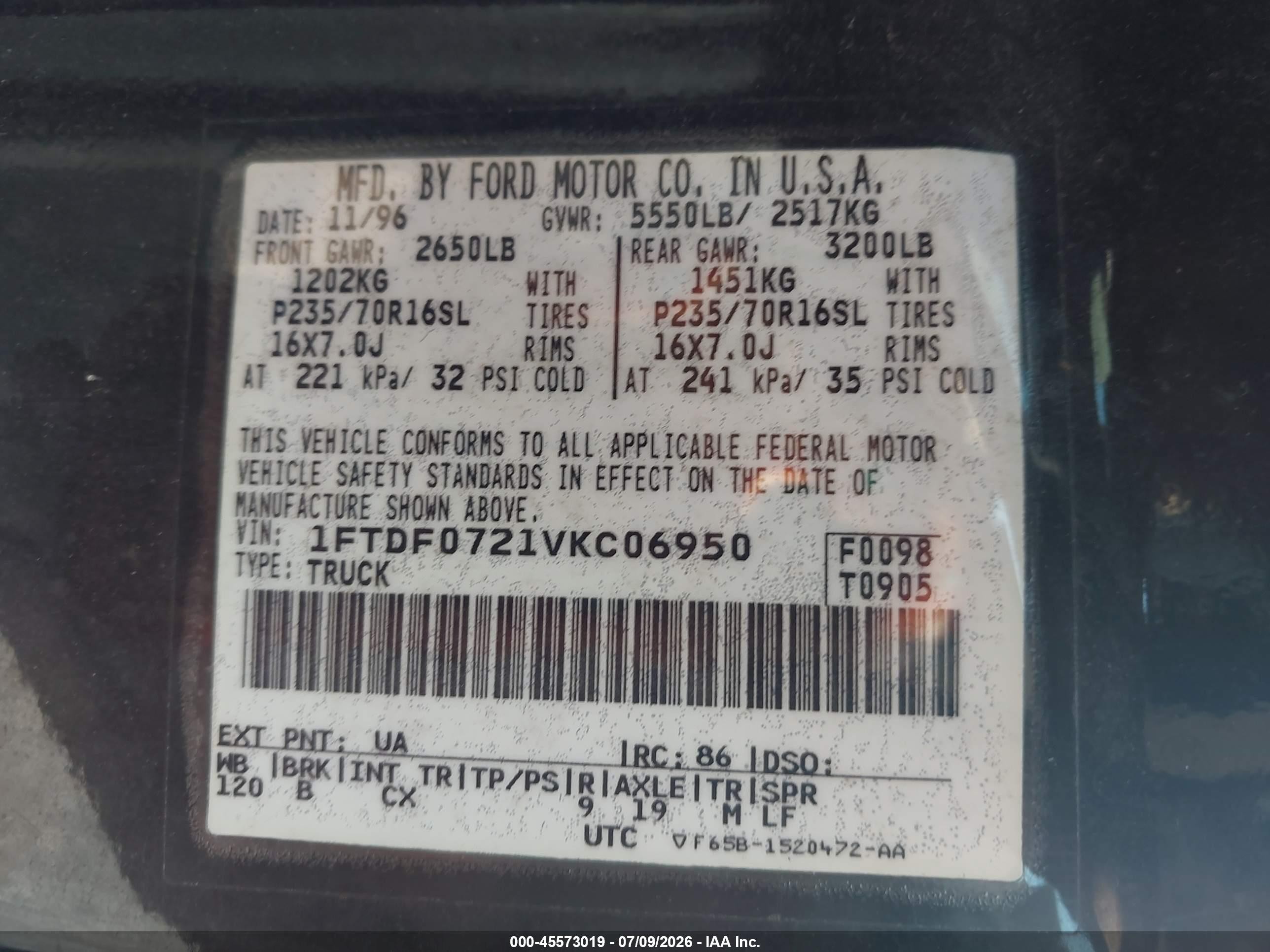 1997 Ford F150   Black vin: 1FTDF0721VKC06950