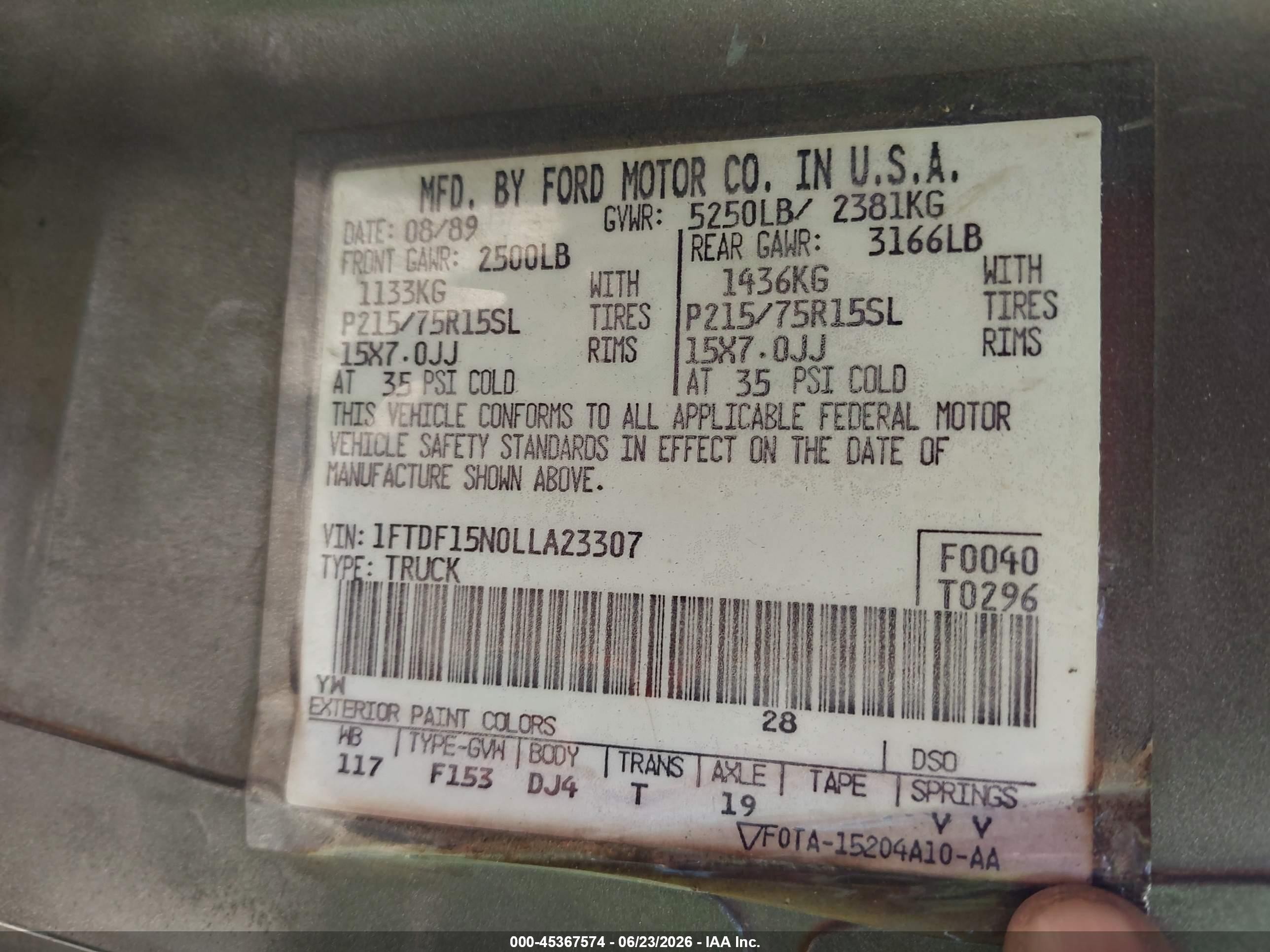 1990 Ford F150   Gray vin: 1FTDF15N0LLA23307