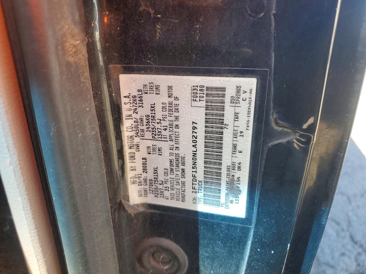 1992 Ford F150 Черный vin: 1FTDF15N0NLA02797