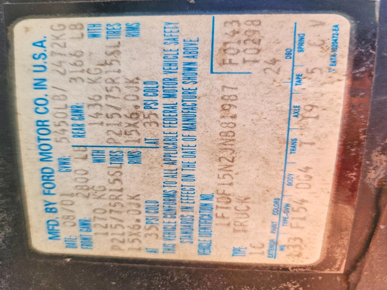 1988 Ford F150 Black vin: 1FTDF15N2JNB81987
