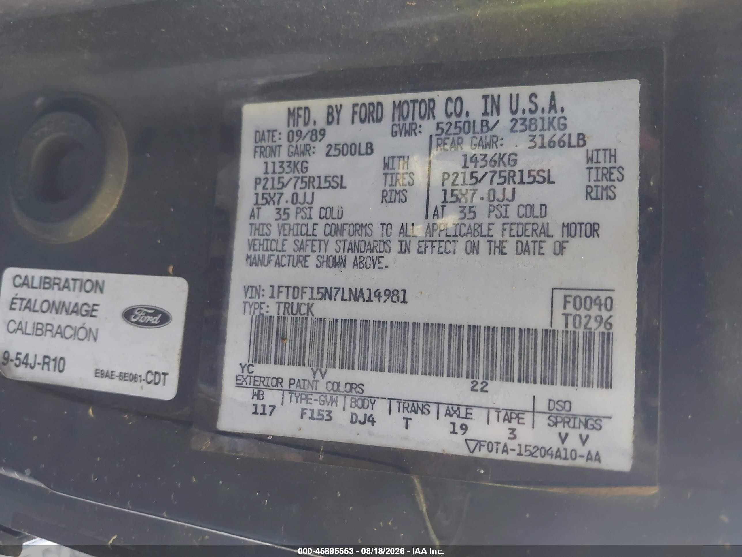 1990 Ford F150   Black vin: 1FTDF15N7LNA14981