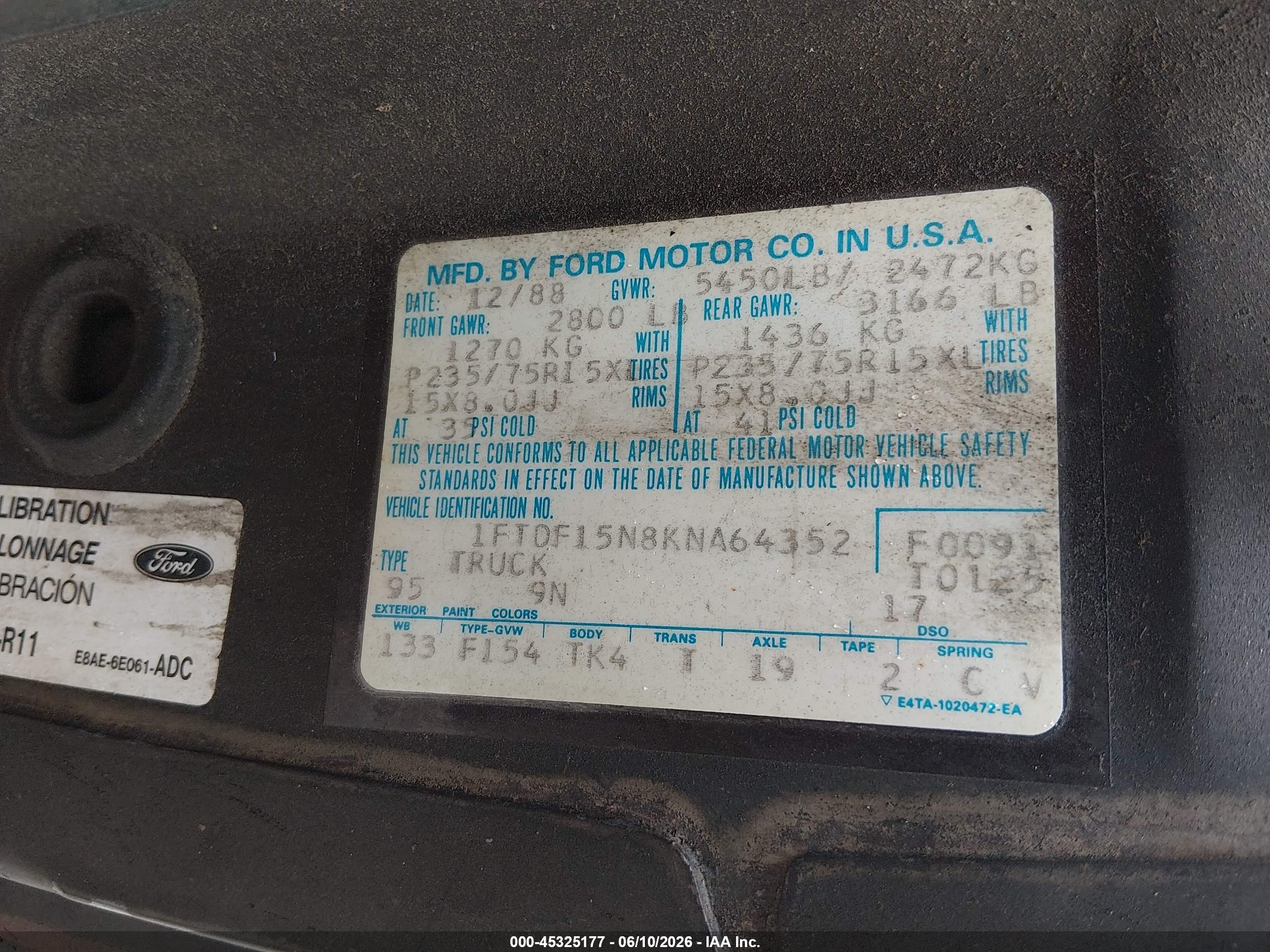 1989 Ford F150   Black vin: 1FTDF15N8KNA64352