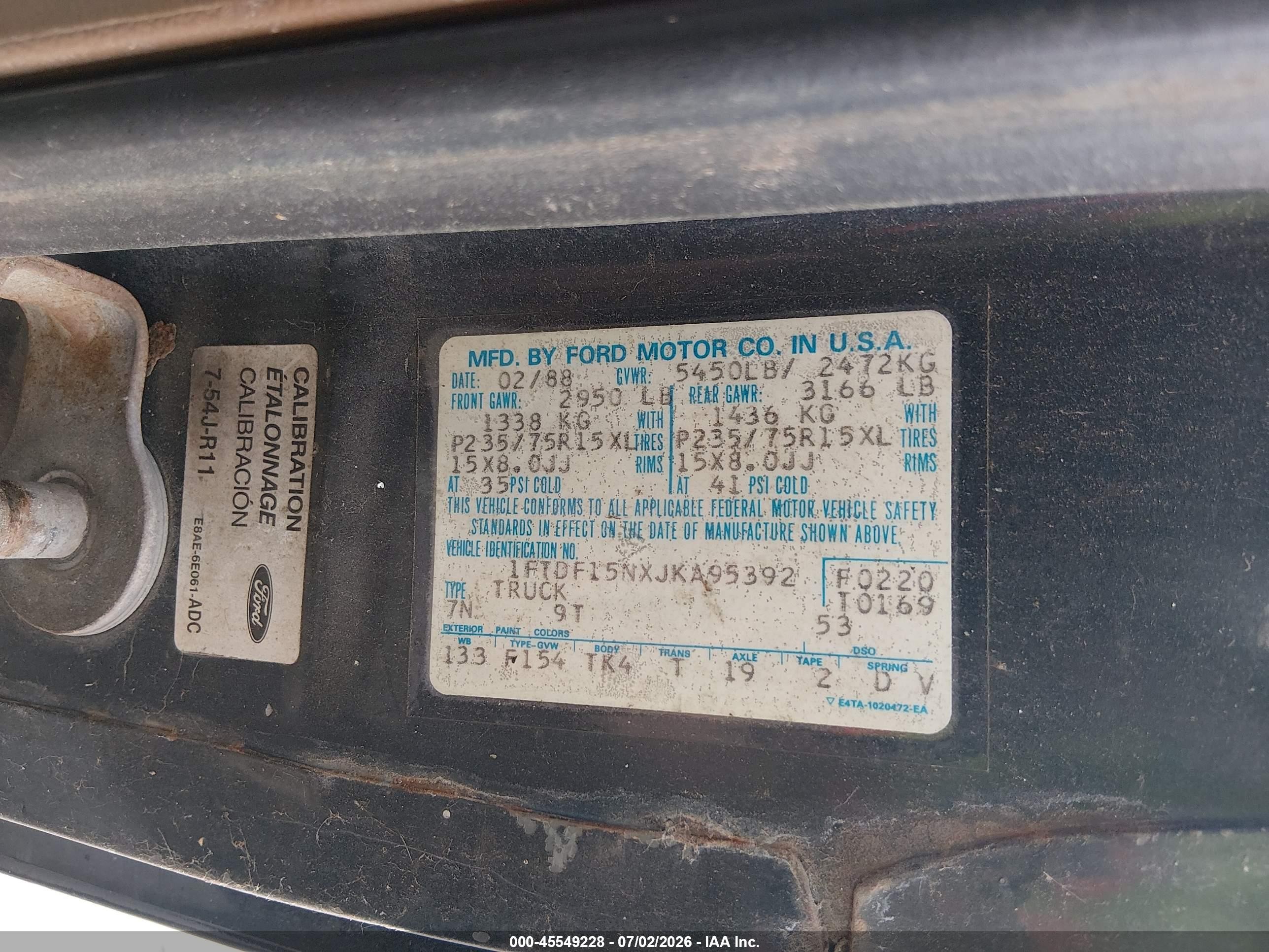 1988 Ford F150   Blue vin: 1FTDF15NXJKA95392