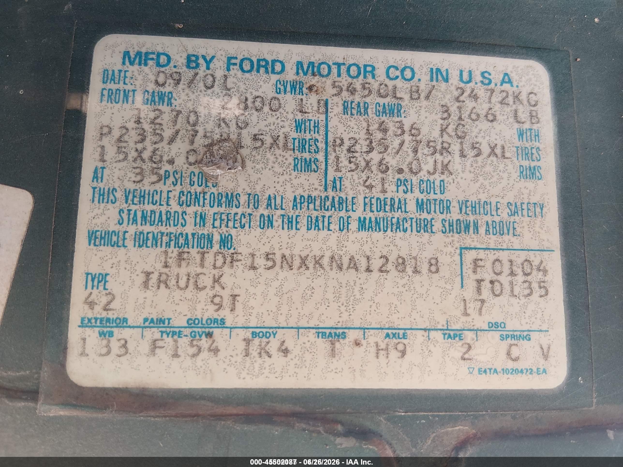 1989 Ford F150   Green vin: 1FTDF15NXKNA12818