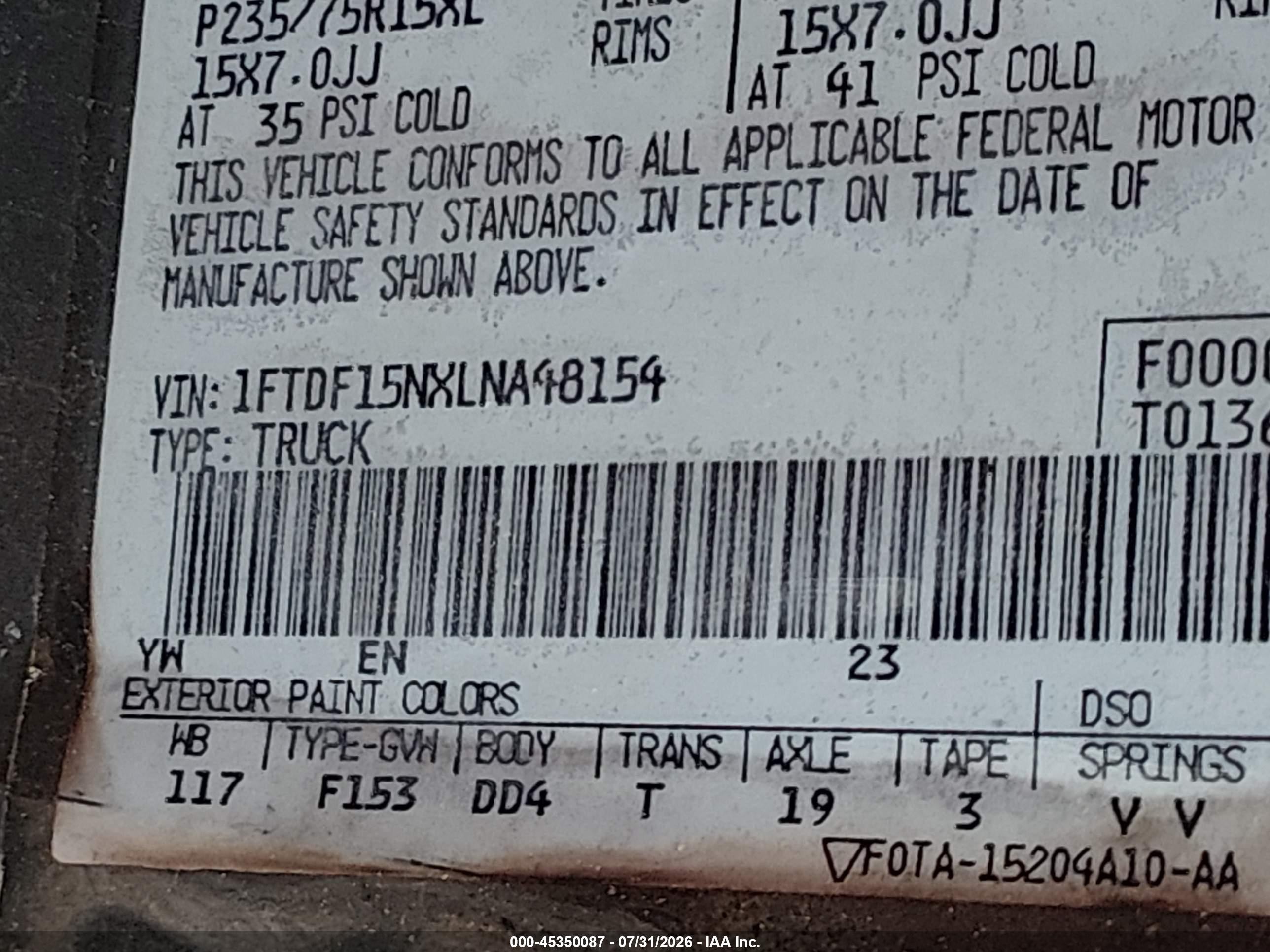 1990 Ford F150   Красный vin: 1FTDF15NXLNA48154