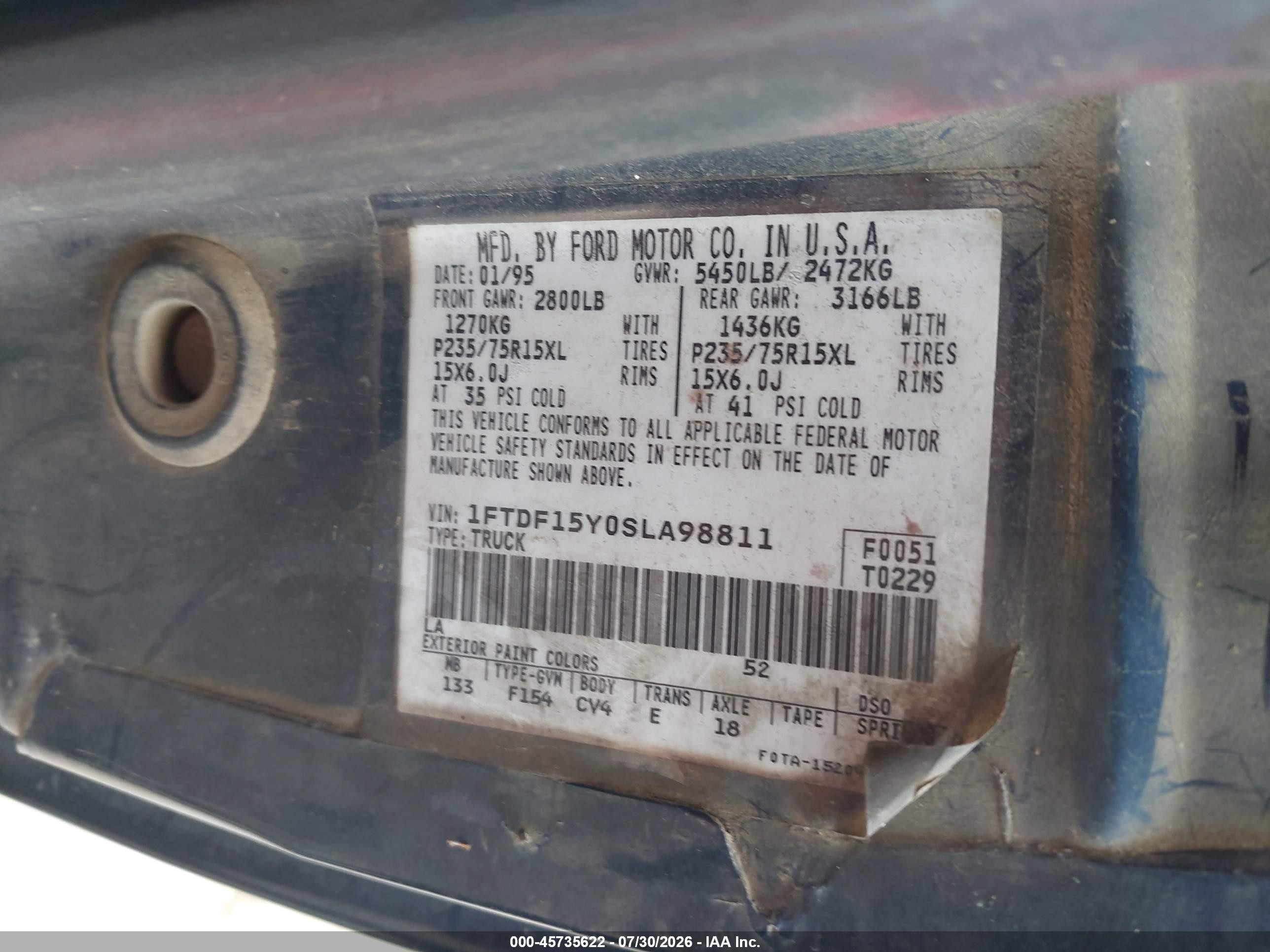 1995 Ford F150   Red vin: 1FTDF15Y0SLA98811