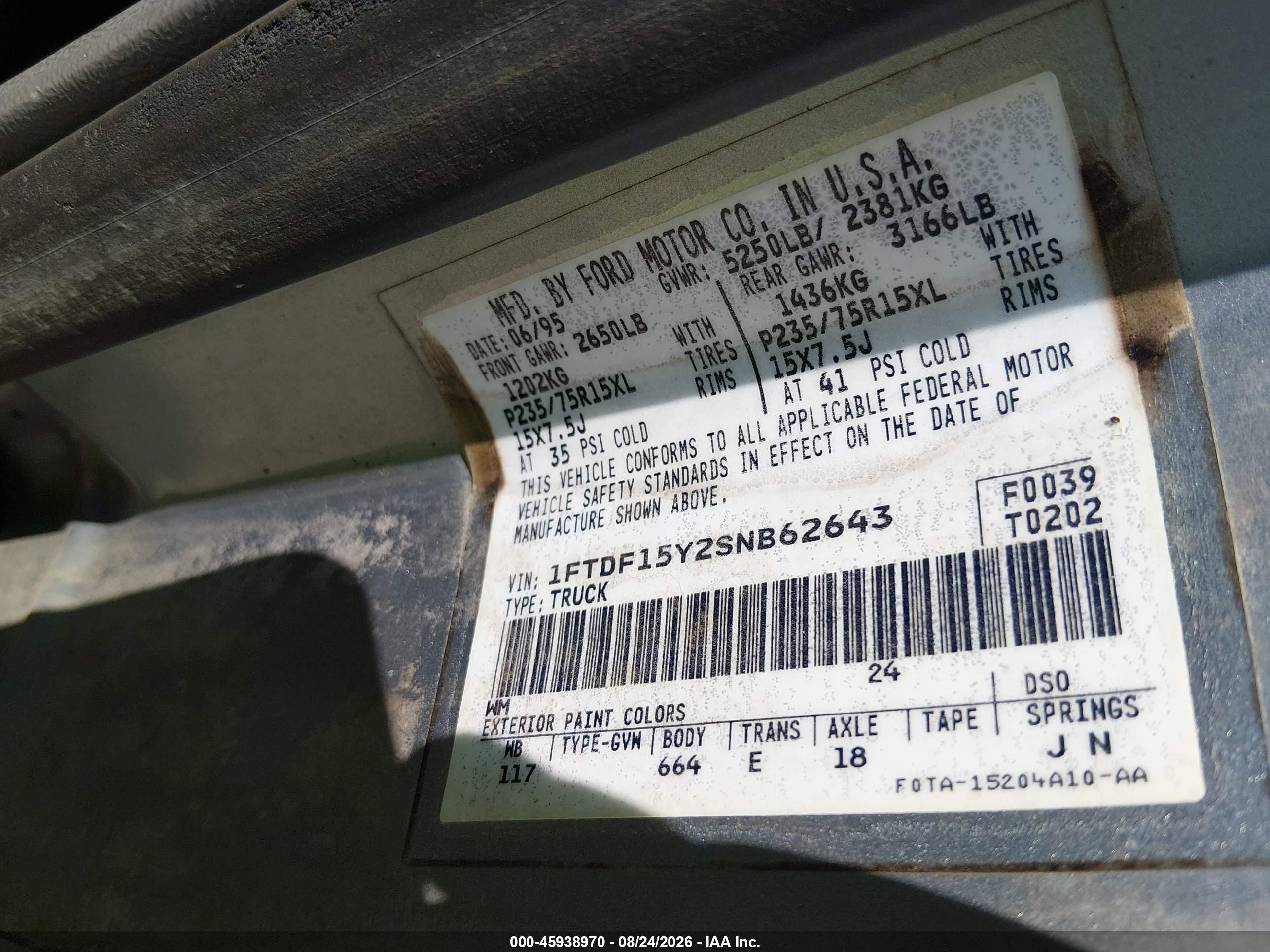 1995 Ford F150   Gray vin: 1FTDF15Y2SNB62643
