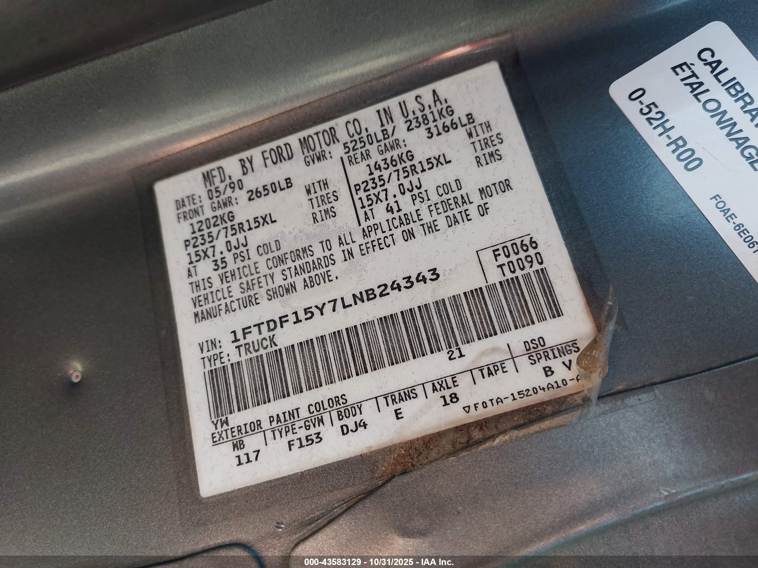 1990 Ford F150   Gray vin: 1FTDF15Y7LNB24343