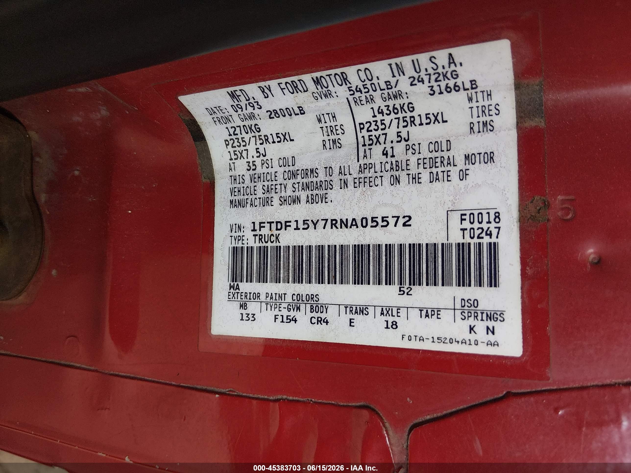1994 Ford F150   Red vin: 1FTDF15Y7RNA05572