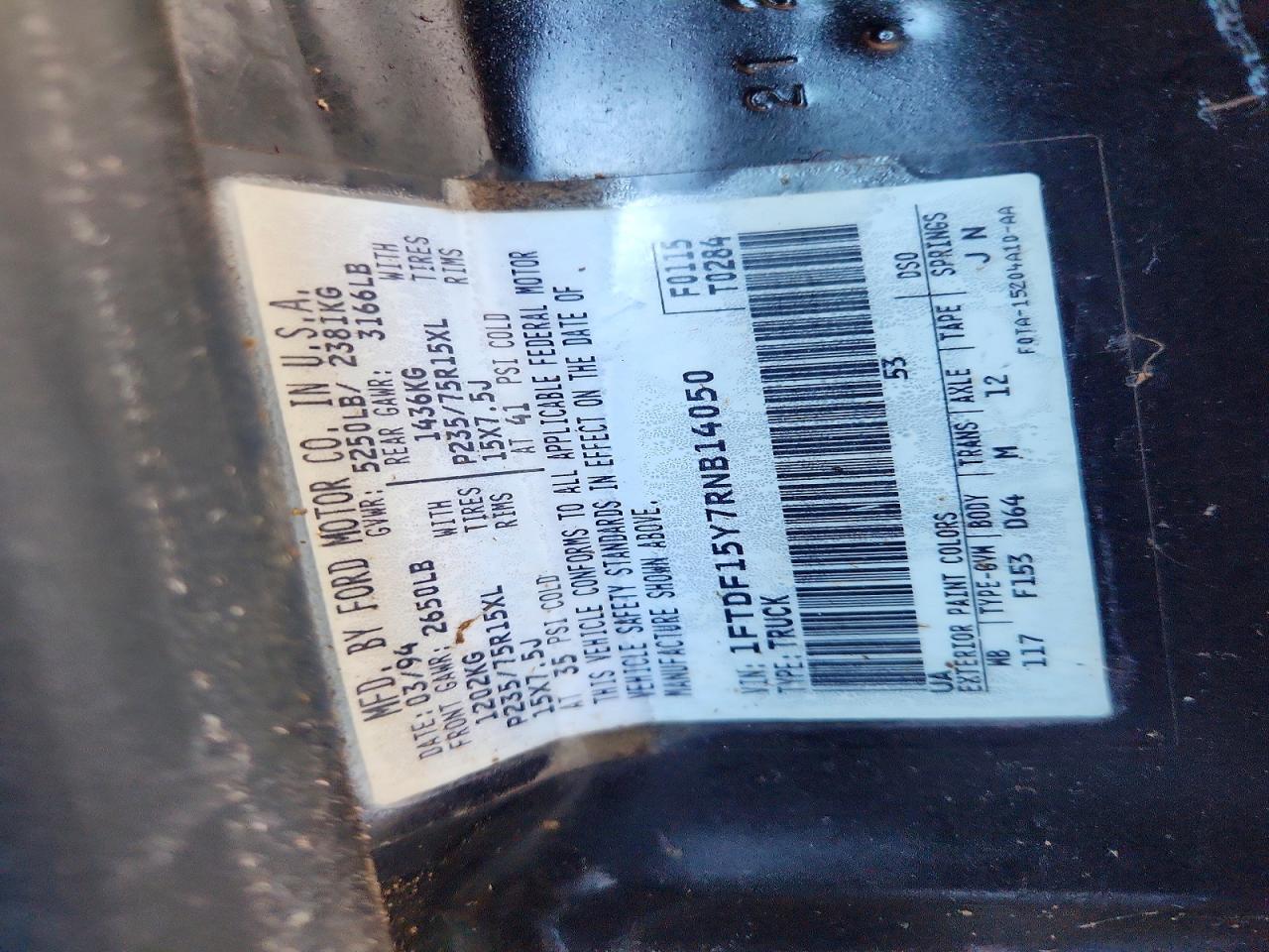 1994 Ford F150 Black vin: 1FTDF15Y7RNB14050