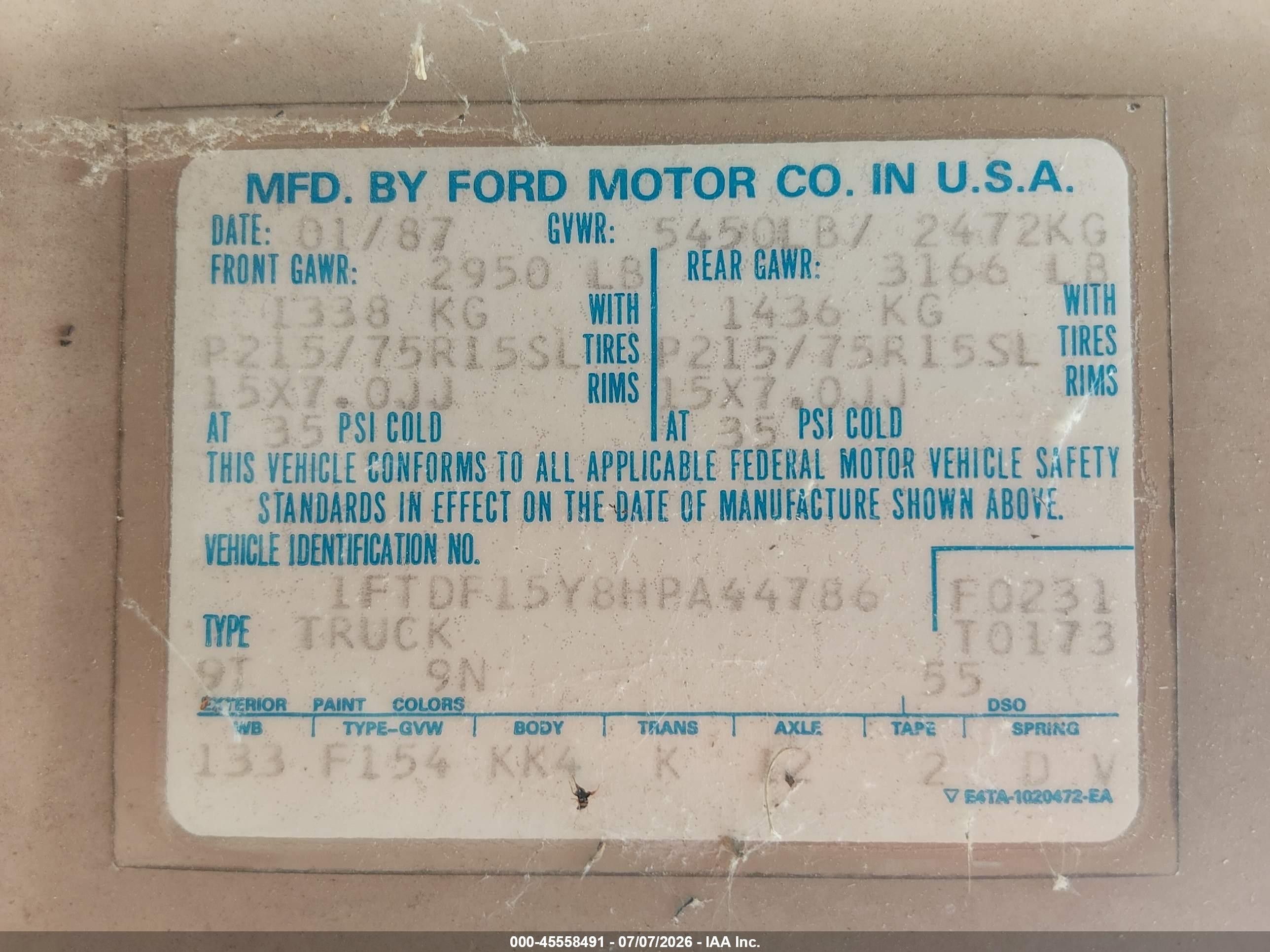 1987 Ford F150   Cream vin: 1FTDF15Y8HPA44786