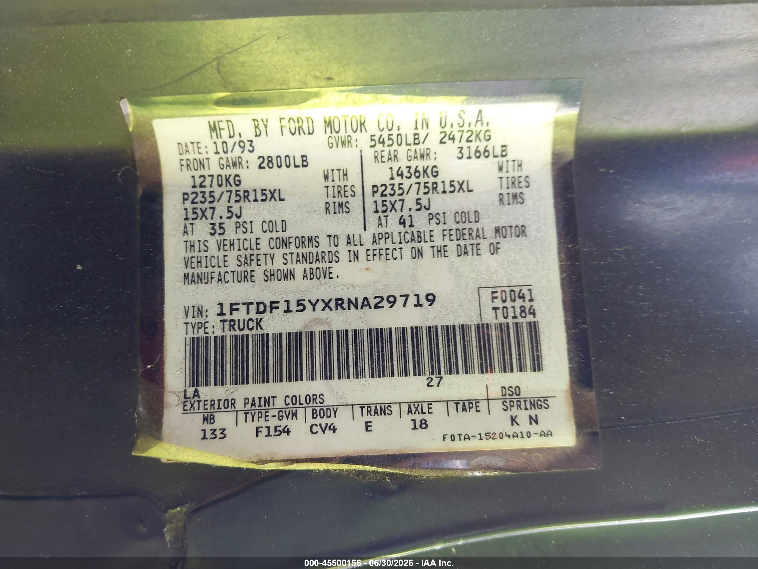 1994 Ford F150   Blue vin: 1FTDF15YXRNA29719