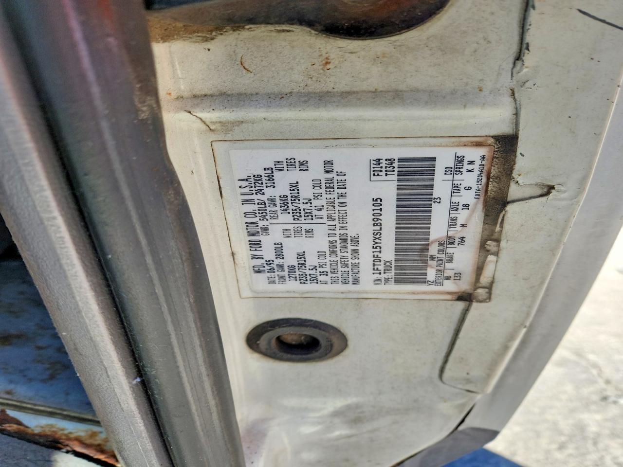 1995 Ford F-150 White vin: 1FTDF15YXSLB90105