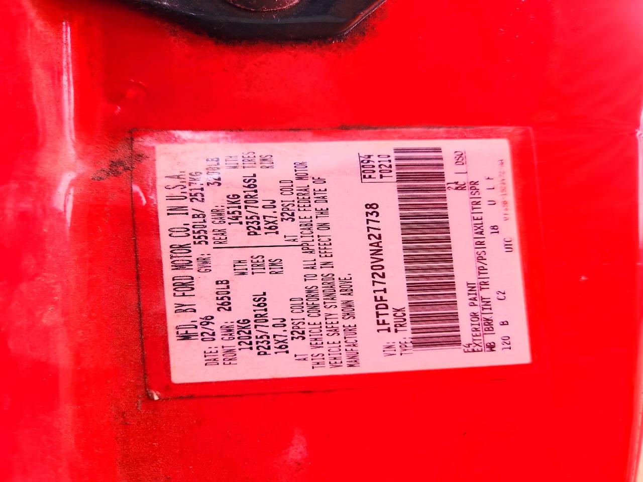 1997 Ford F150 Red vin: 1FTDF1720VNA27738
