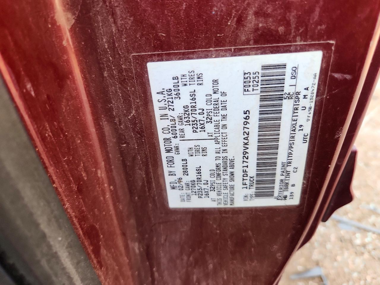 1997 Ford F150 Maroon vin: 1FTDF1729VKA27965