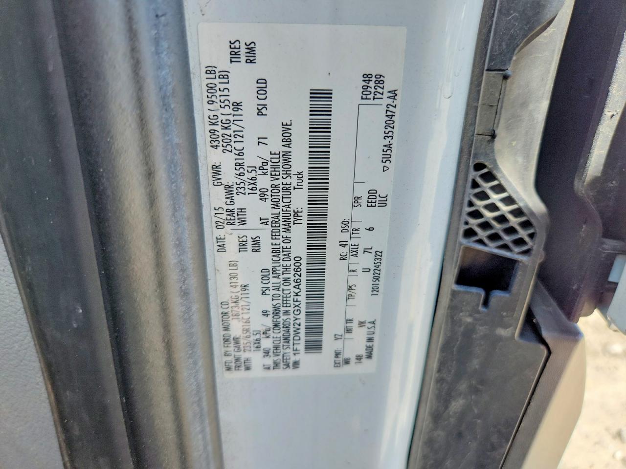 2015 Ford Transit T-350 Белый vin: 1FTDW2YGXFKA62600