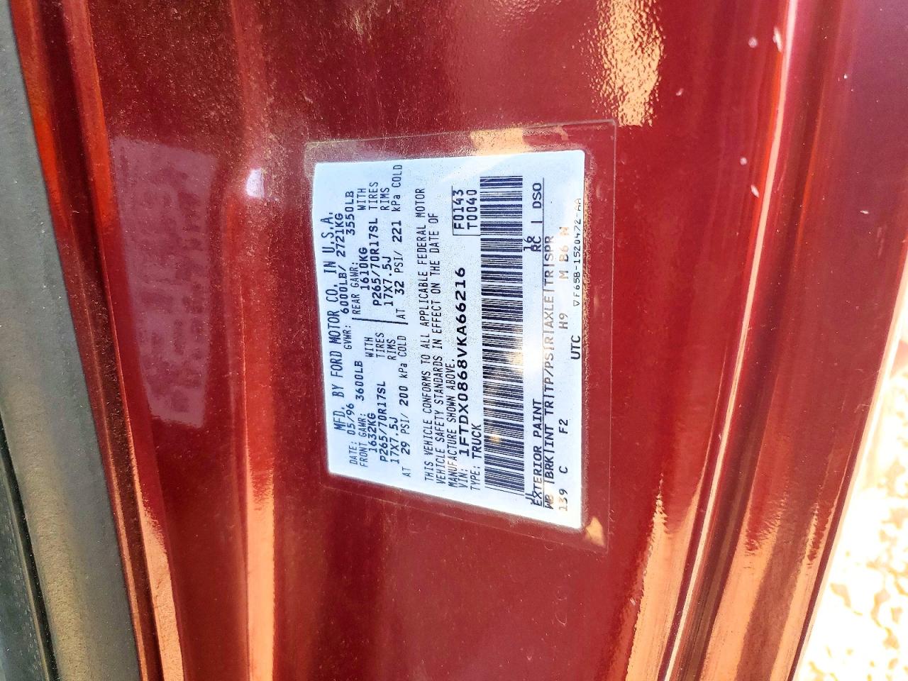 1997 Ford F150 Maroon vin: 1FTDX0868VKA66216