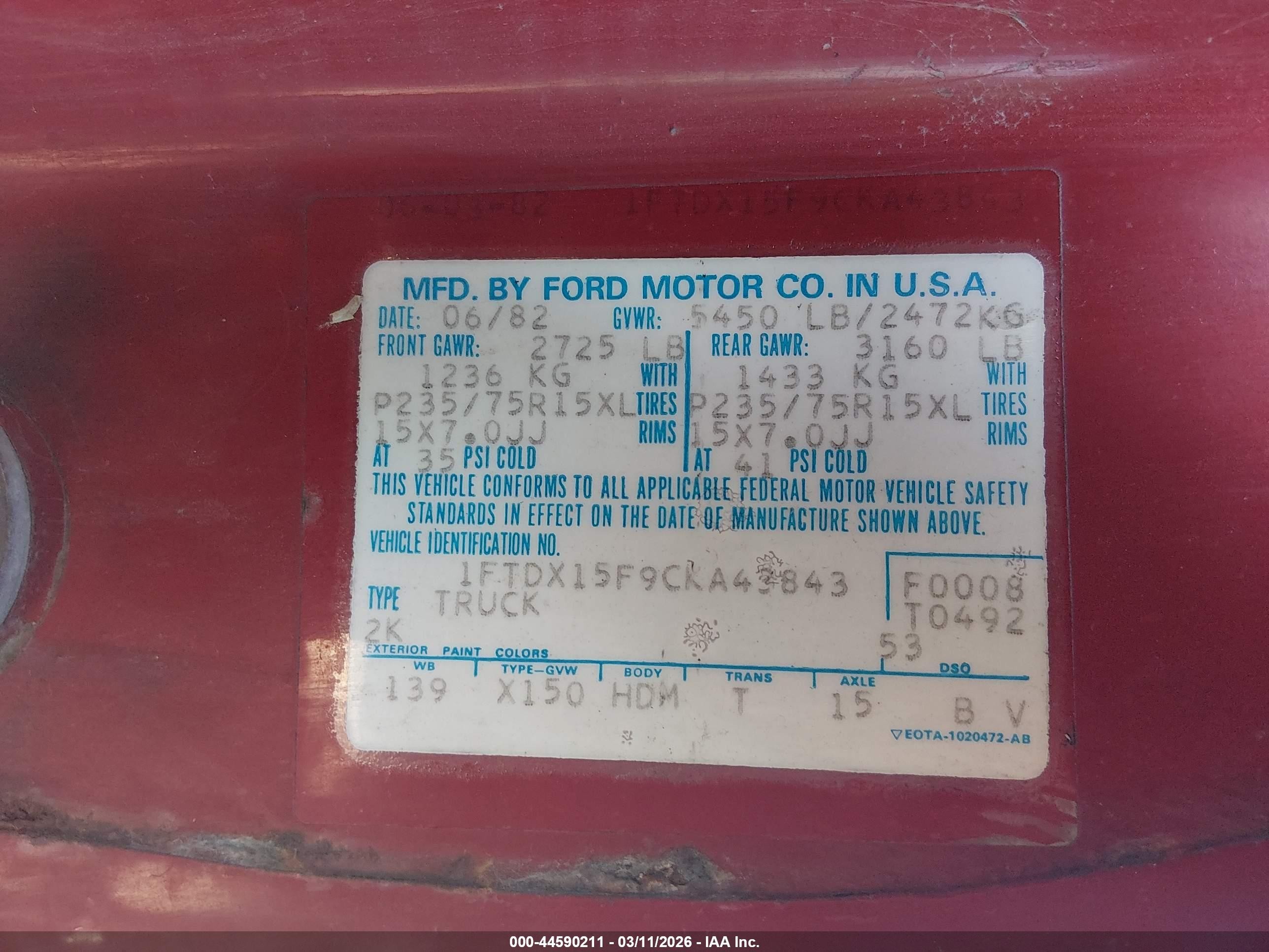 1982 Ford F150   Orange vin: 1FTDX15F9CKA43843