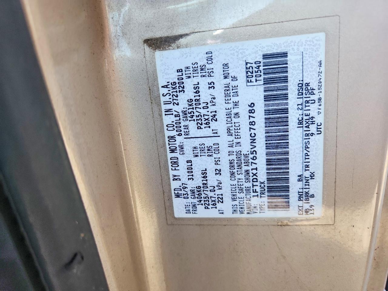1997 Ford F150 Gold vin: 1FTDX1765VNC78786