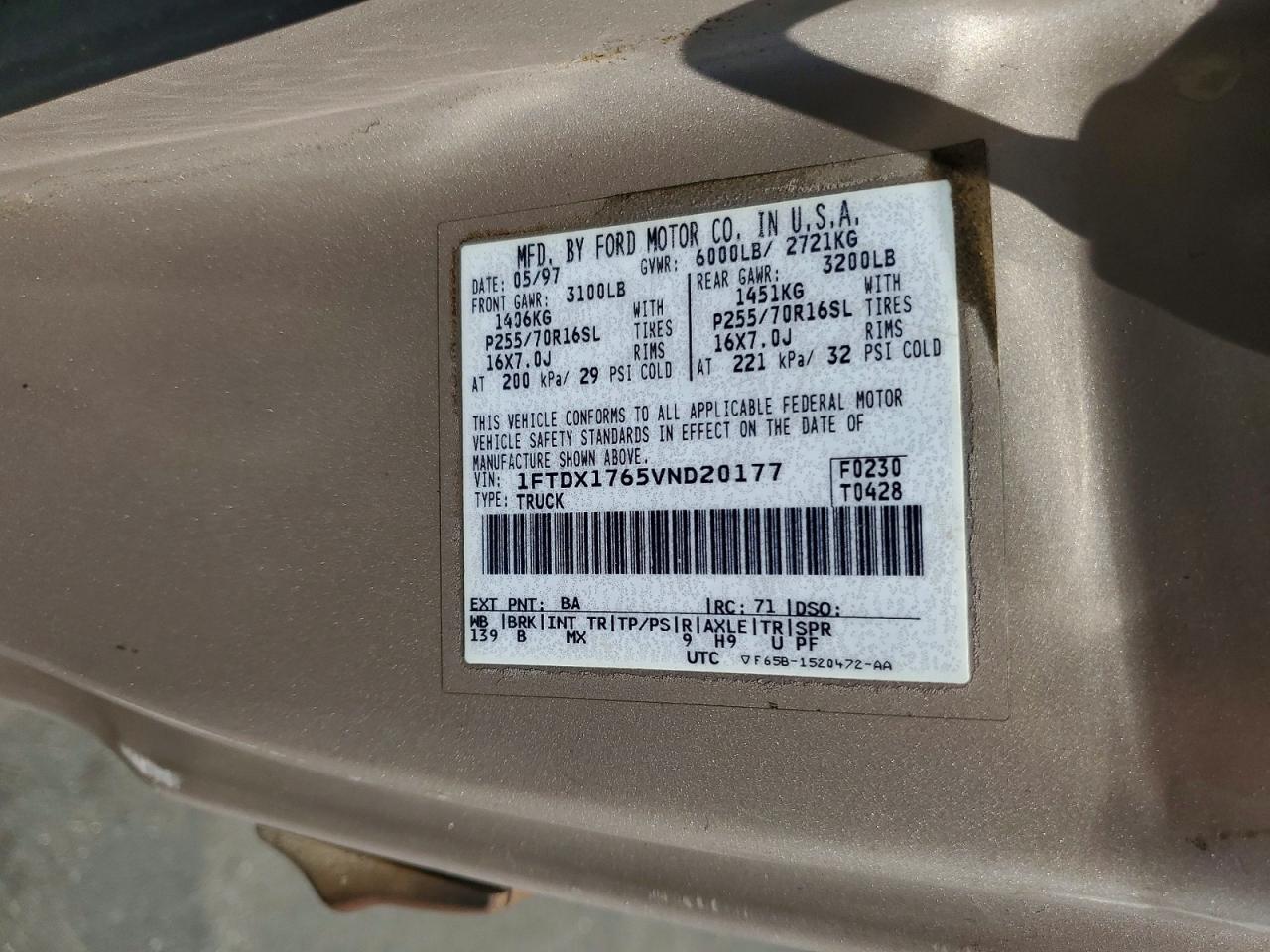 1997 Ford F150 Tan vin: 1FTDX1765VND20177