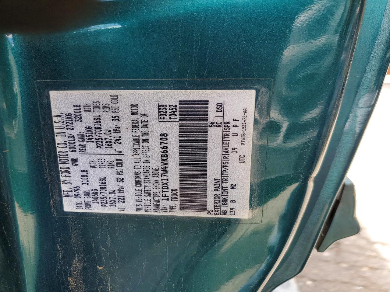 1997 Ford F-150 Standard Regul Green vin: 1FTDX17W4VKB66708