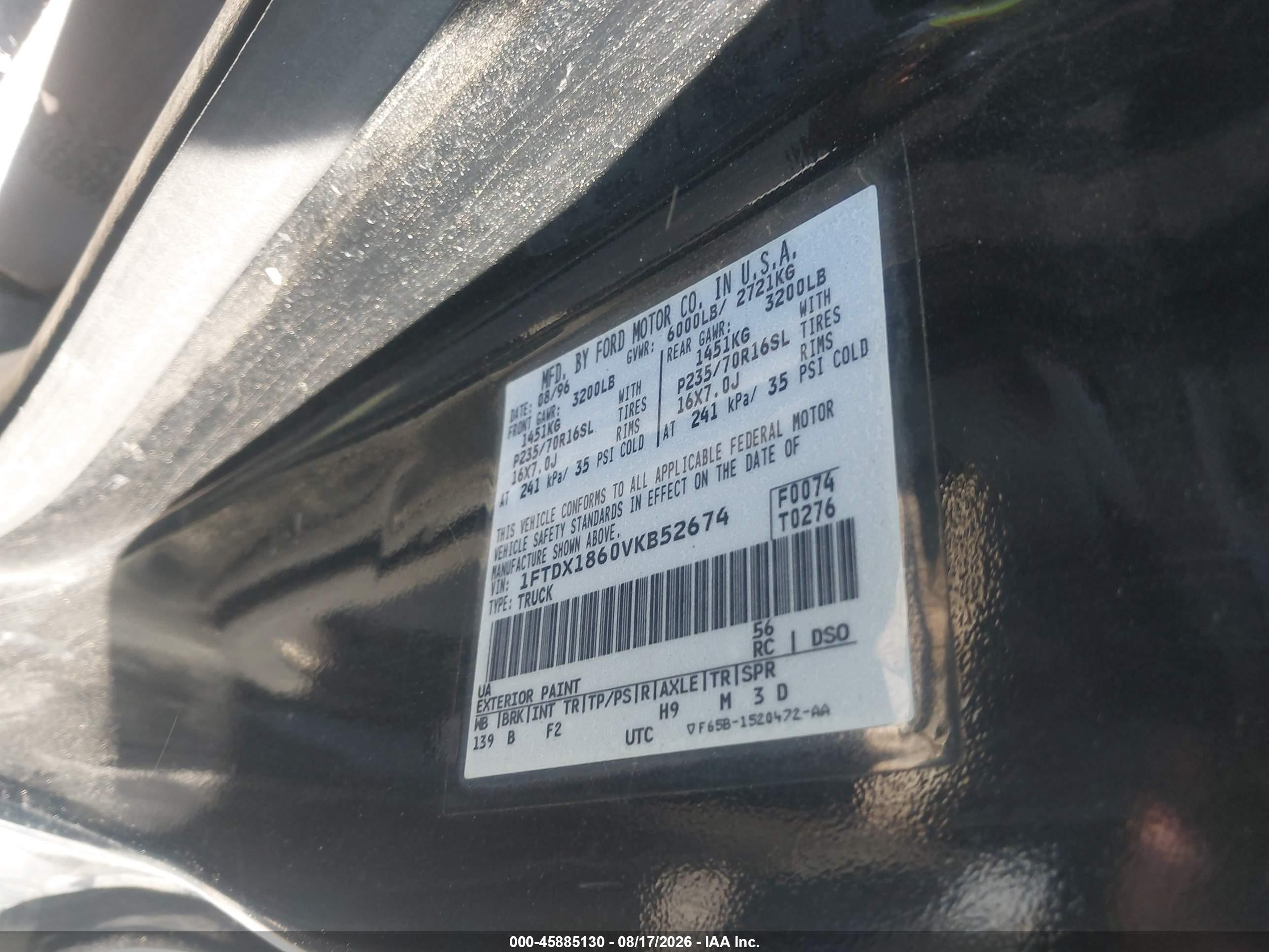 1997 Ford F-150 Lariat/xl/xlt Black vin: 1FTDX1860VKB52674