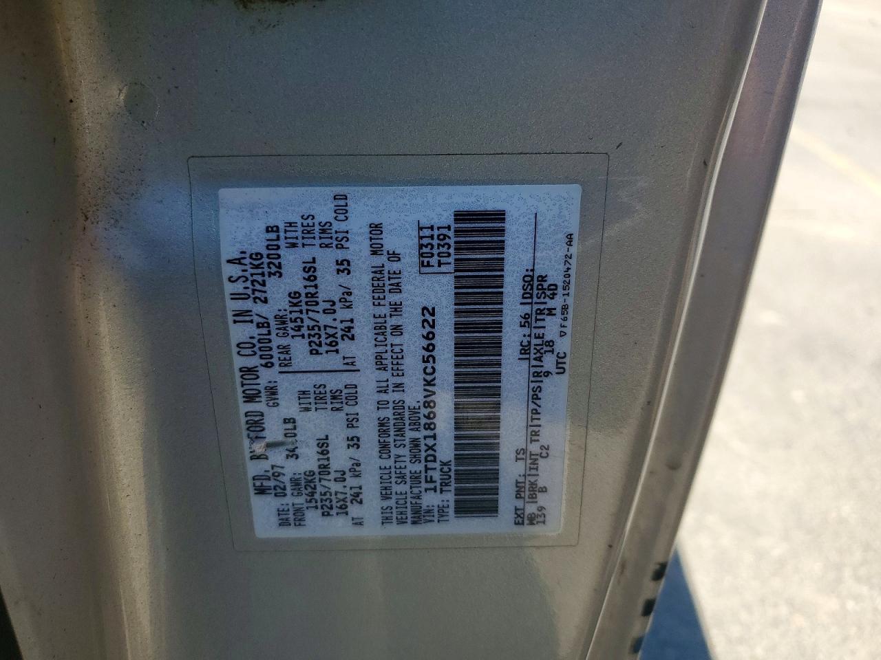 1997 Ford F150 Silver vin: 1FTDX1868VKC56622