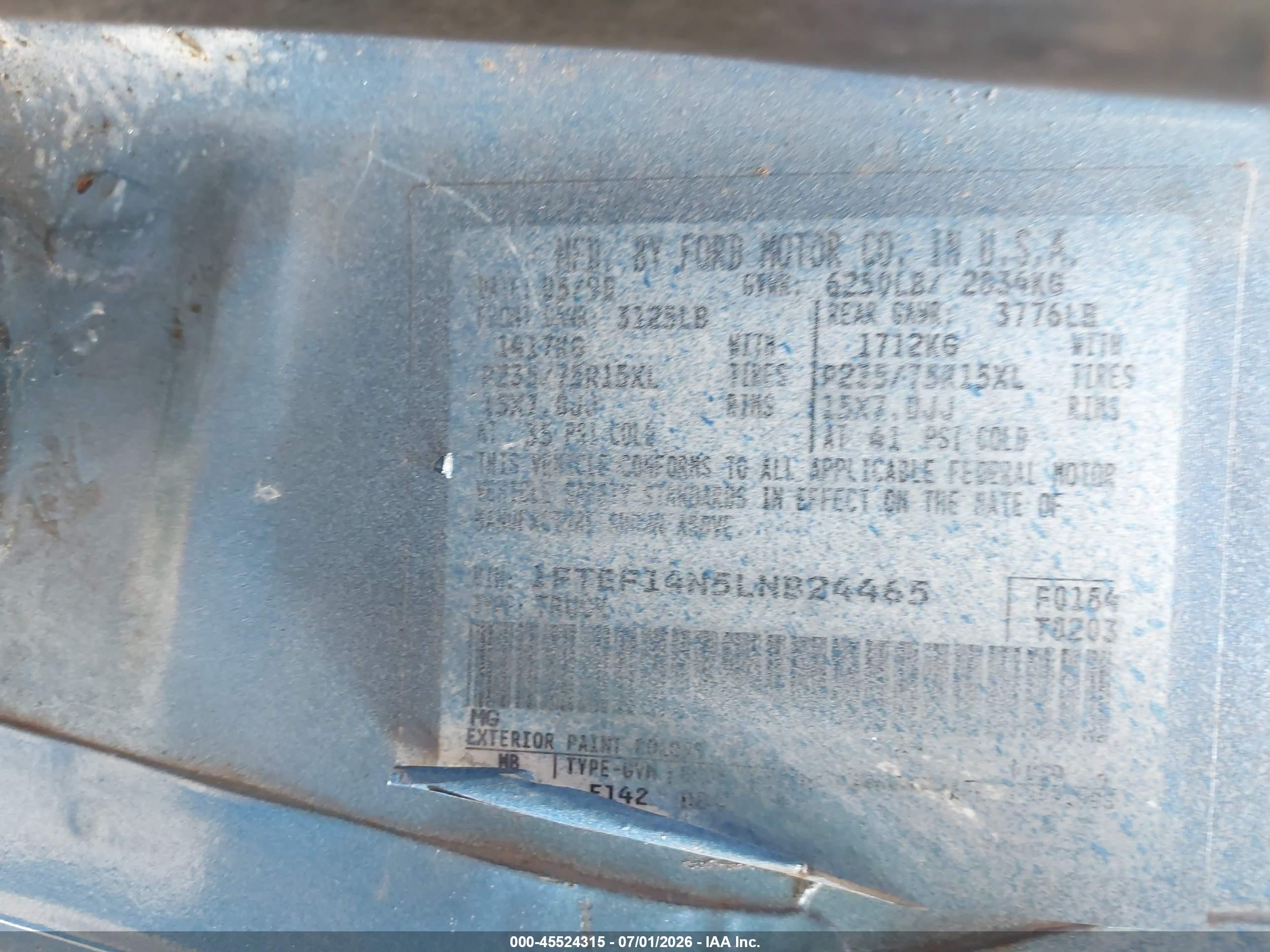 1990 Ford F150   Синий vin: 1FTEF14N5LNB24465