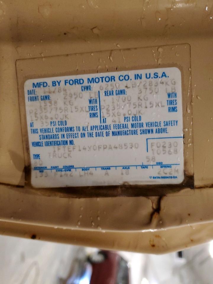 1985 Ford F150 Tan vin: 1FTEF14Y0FPA48530