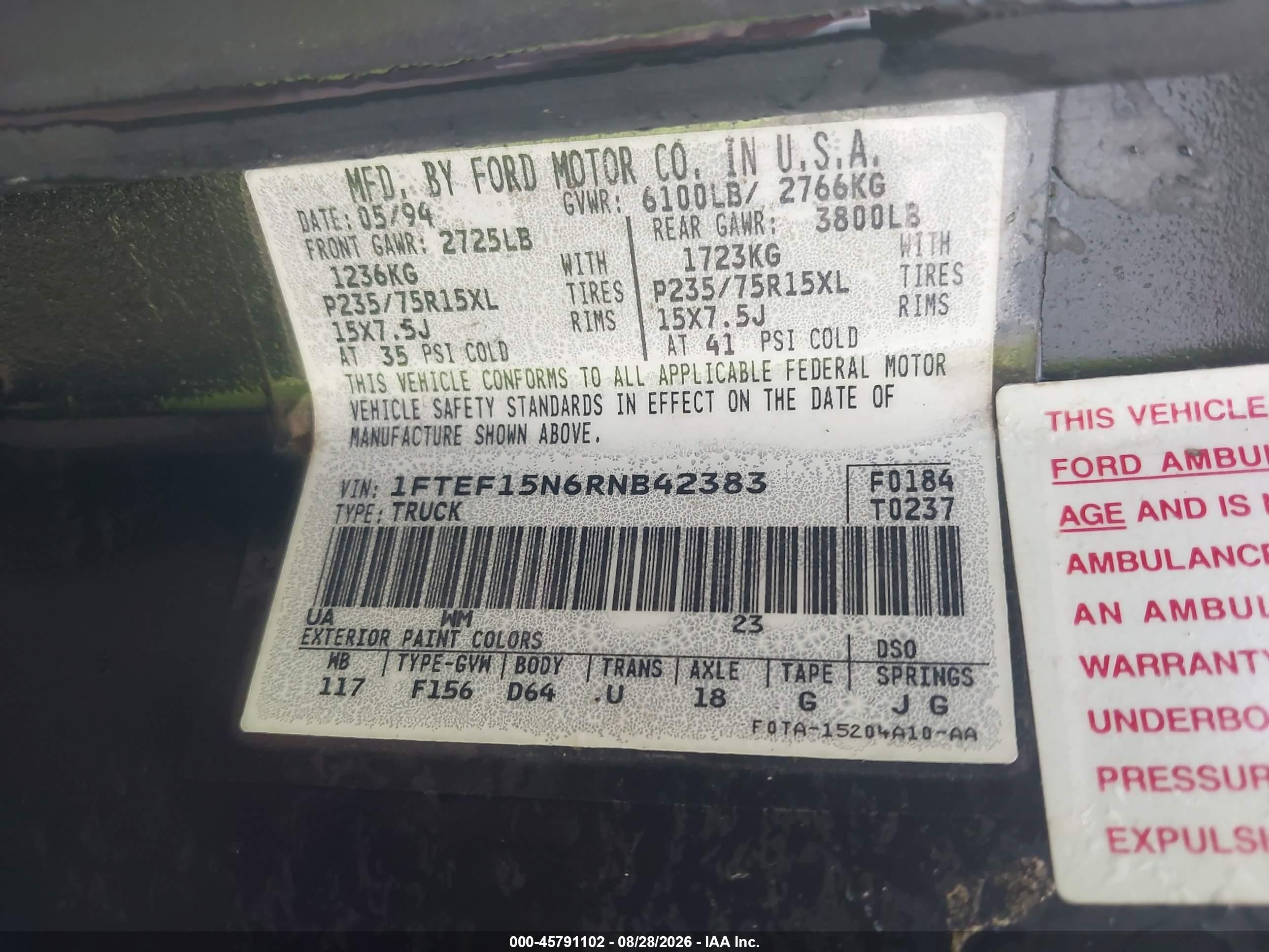1994 Ford F150   Blue vin: 1FTEF15N6RNB42383