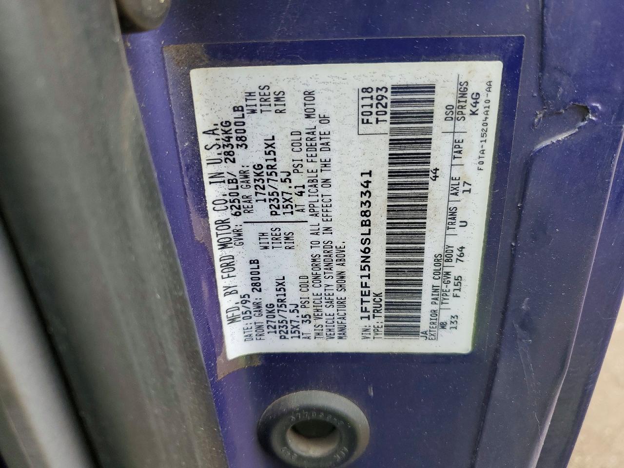 1995 Ford F150 Purple vin: 1FTEF15N6SLB83341