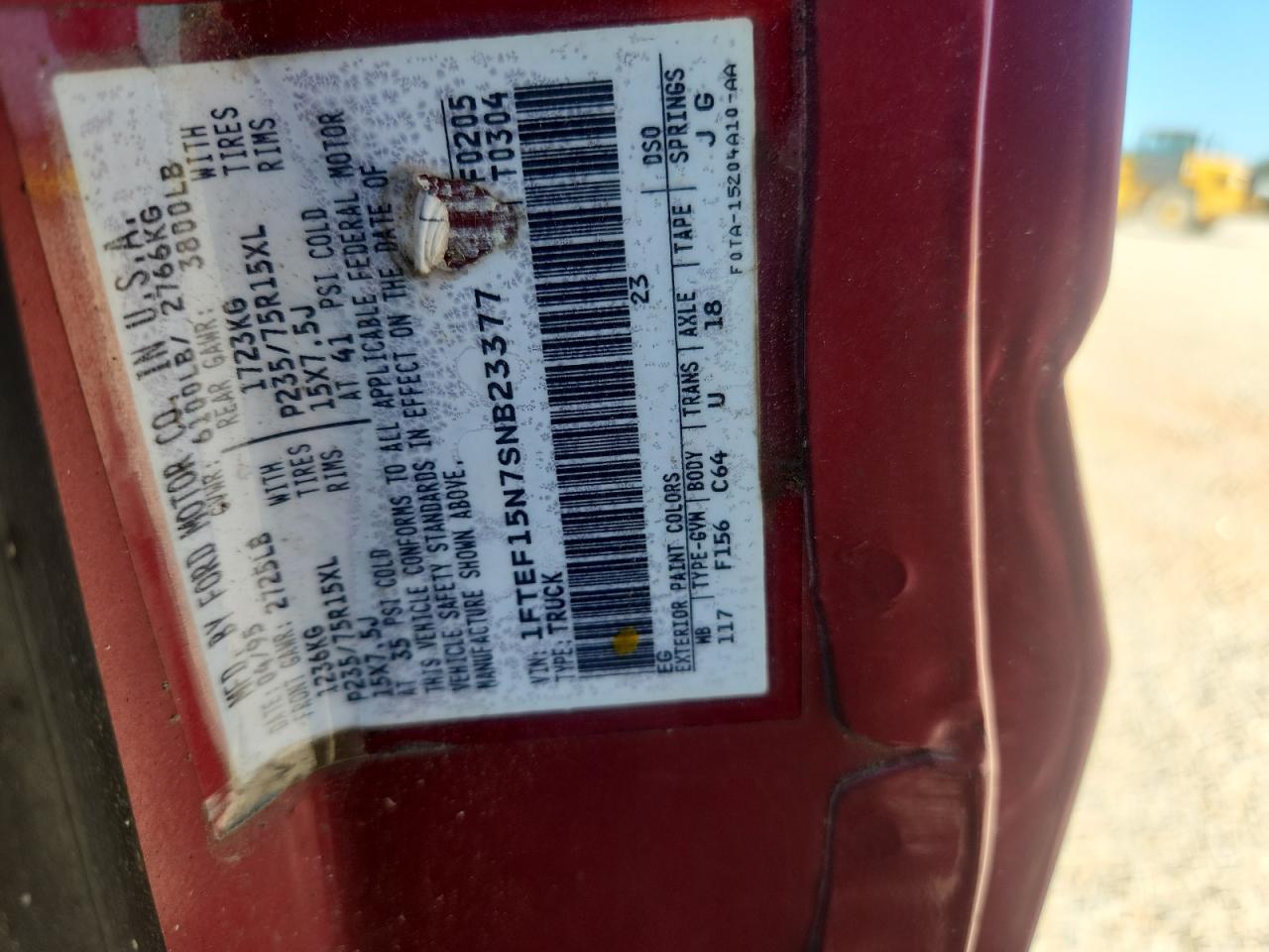 1995 Ford F150 Maroon vin: 1FTEF15N7SNB23377