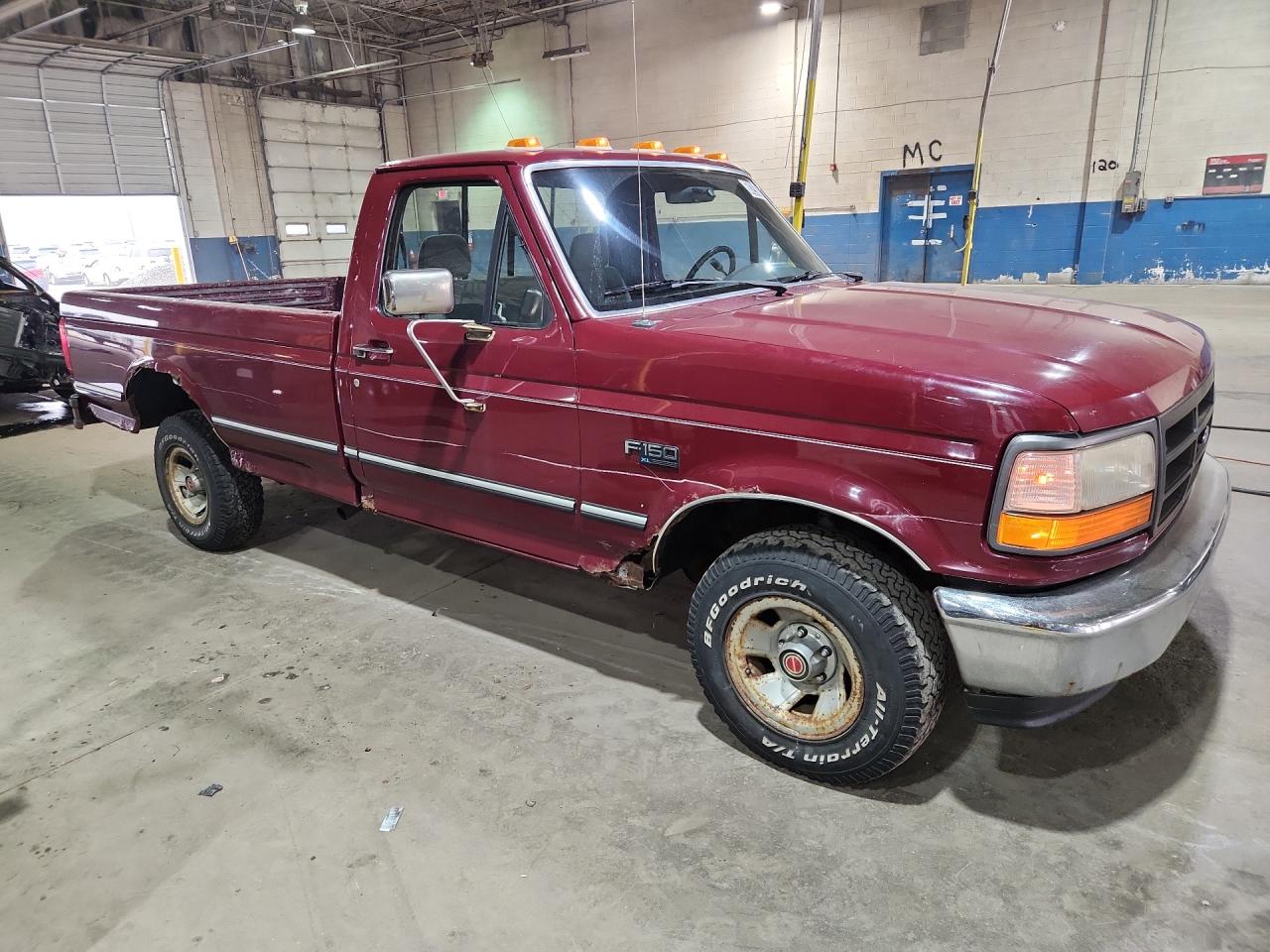 1993 Ford F150 Red vin: 1FTEF15NXPLA62030 Damage: Front Bumper Cover Lower, Broken, Replacement Required
