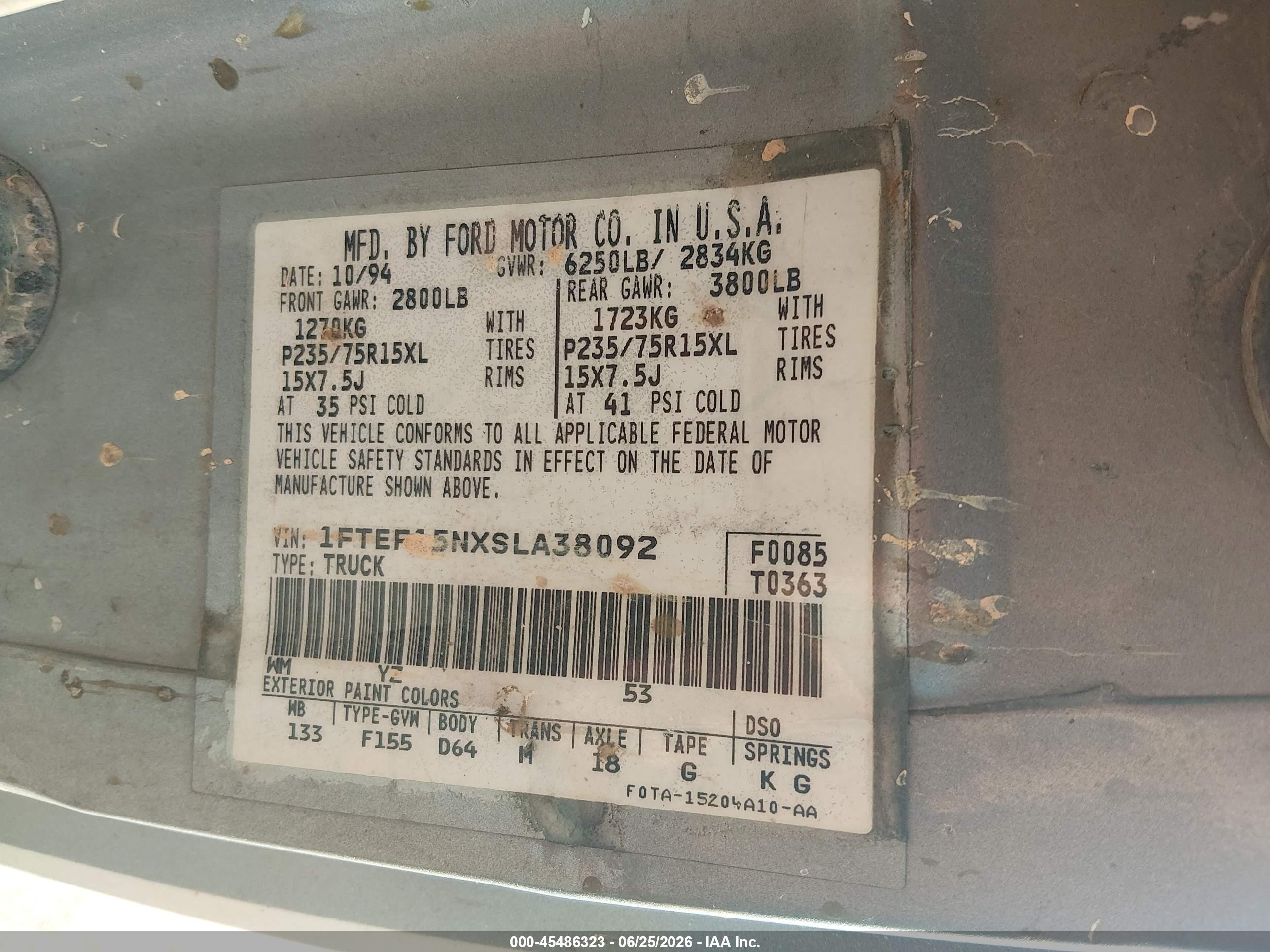 1995 Ford F150   Gray vin: 1FTEF15NXSLA38092