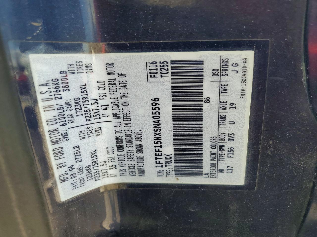 1995 Ford F150 Blue vin: 1FTEF15NXSNA05596