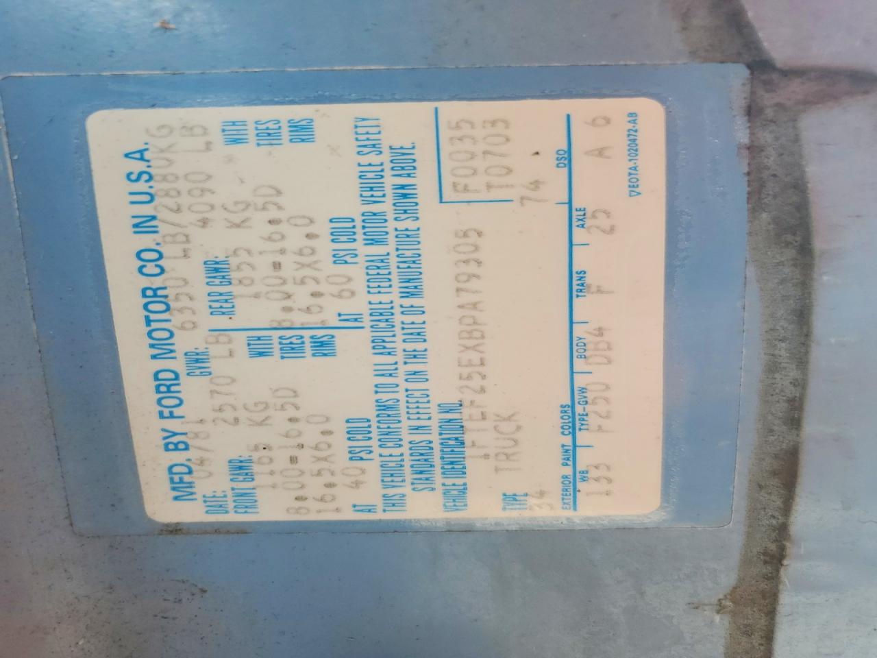 1981 Ford F250 Blue vin: 1FTEF25EXBPA79305