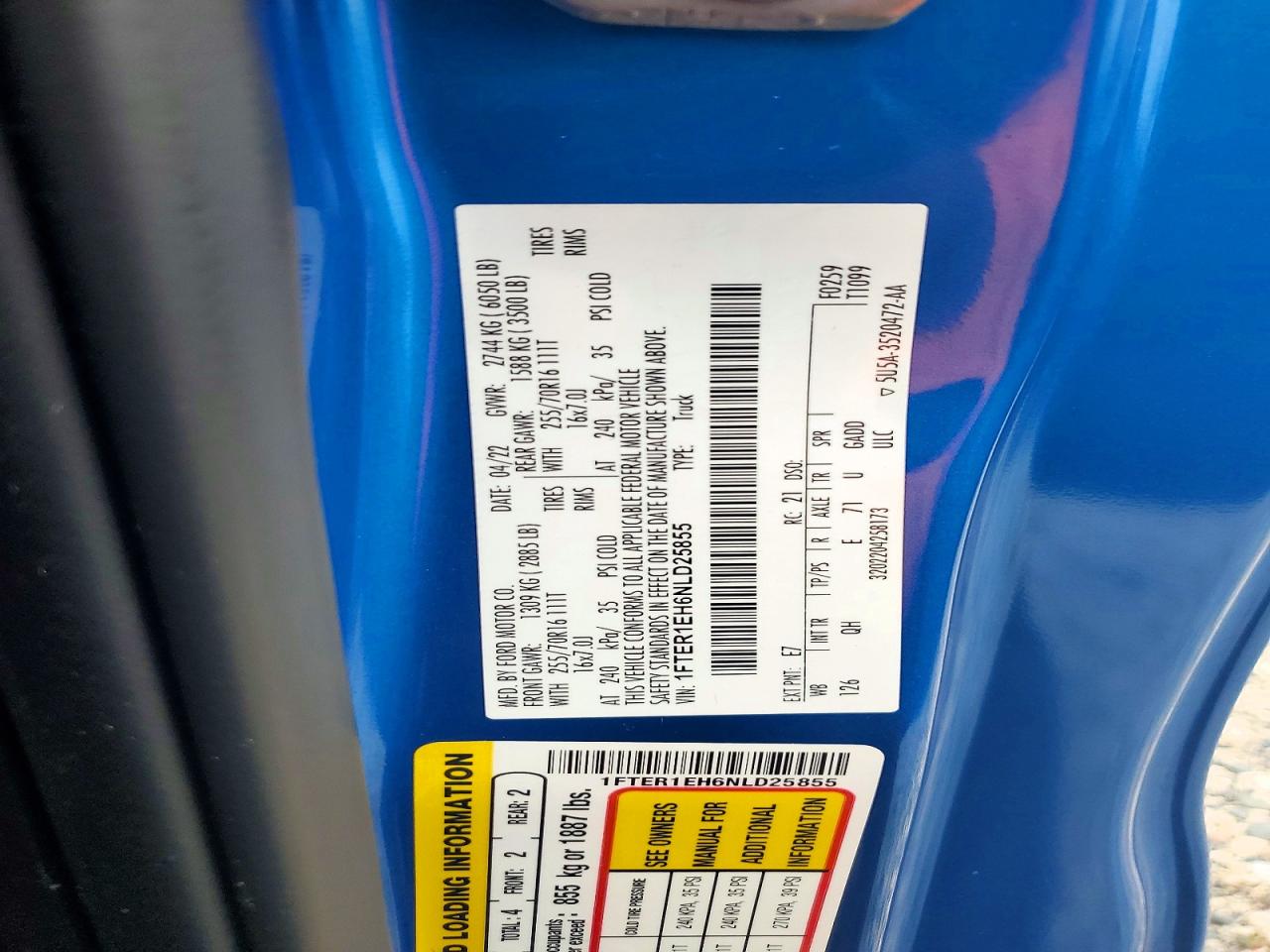 2022 Ford Ranger Xl Blue vin: 1FTER1EH6NLD25855