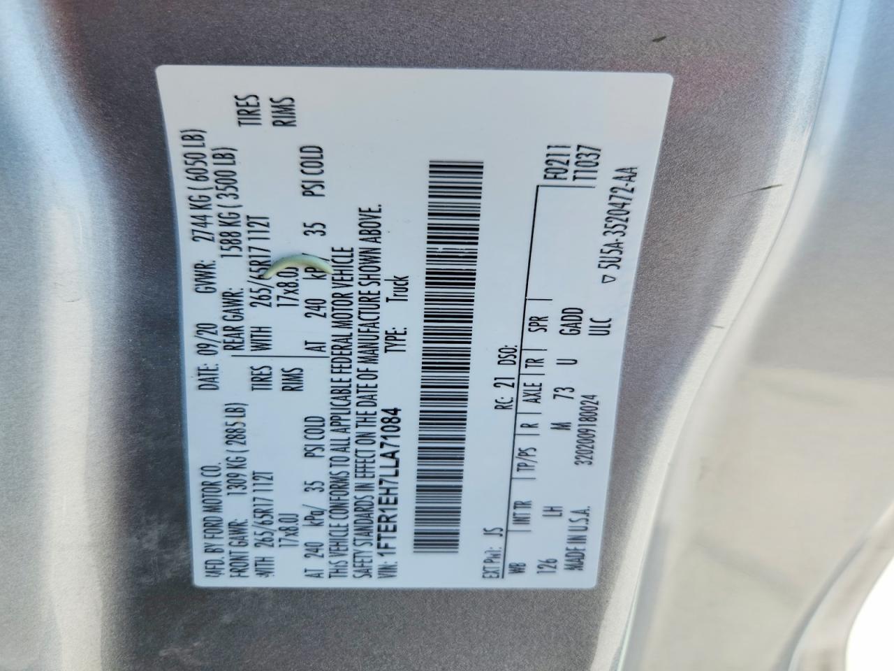2020 Ford Ranger Xl Silver vin: 1FTER1EH7LLA71084