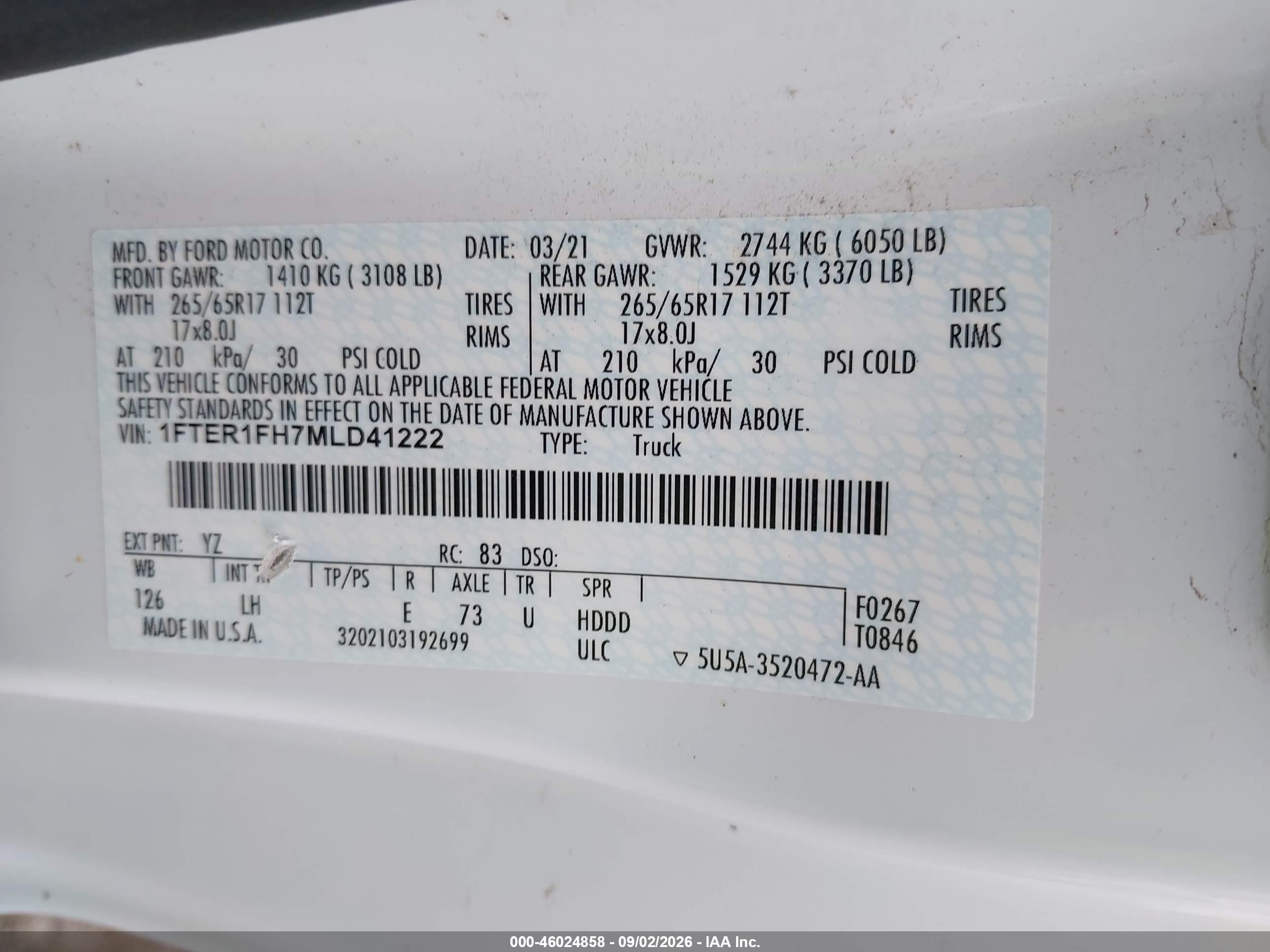 2021 Ford Ranger Xl White vin: 1FTER1FH7MLD41222