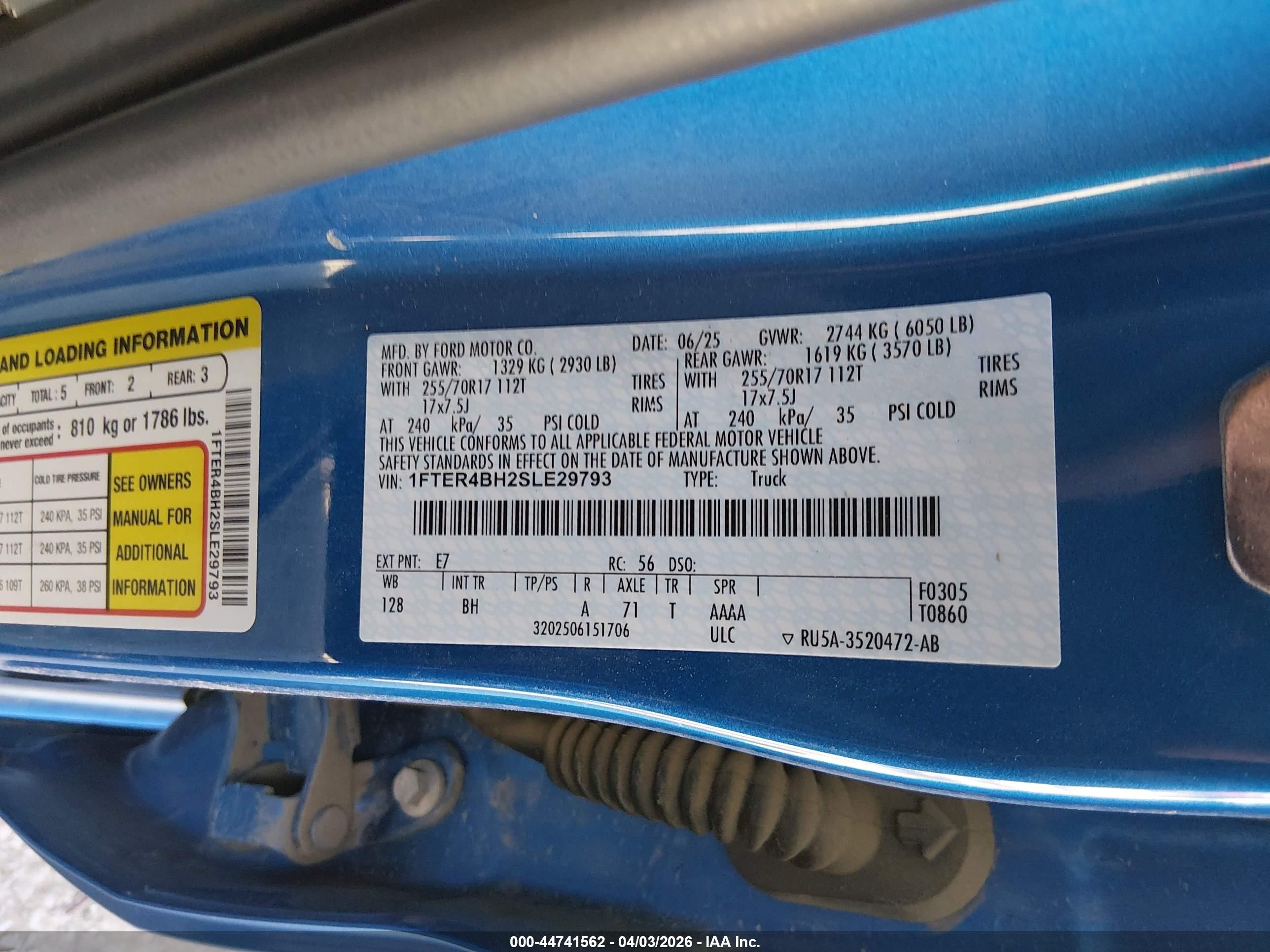 2025 Ford Ranger Xl Blue vin: 1FTER4BH2SLE29793