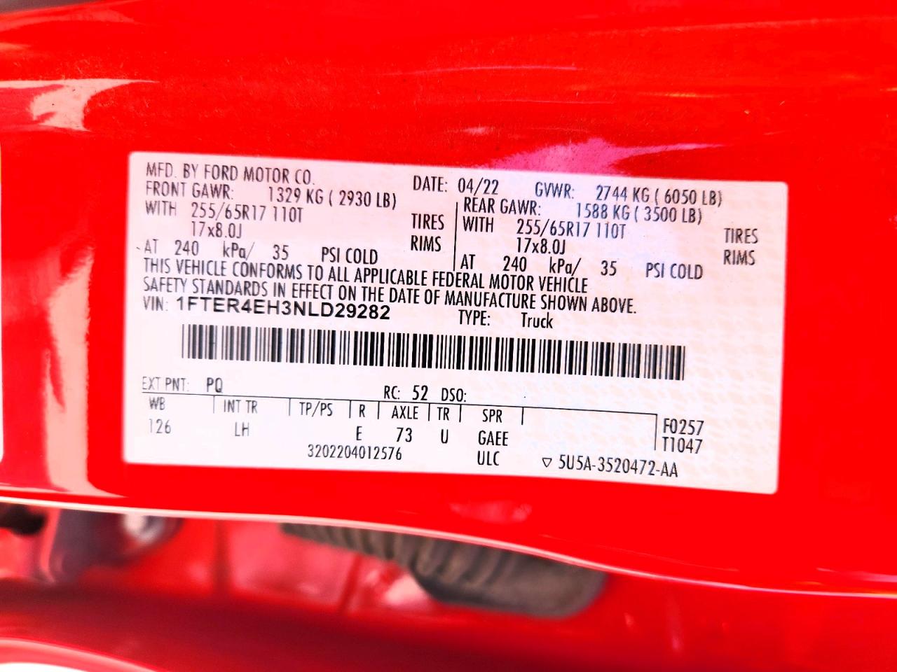 2022 Ford Ranger Xl Red vin: 1FTER4EH3NLD29282