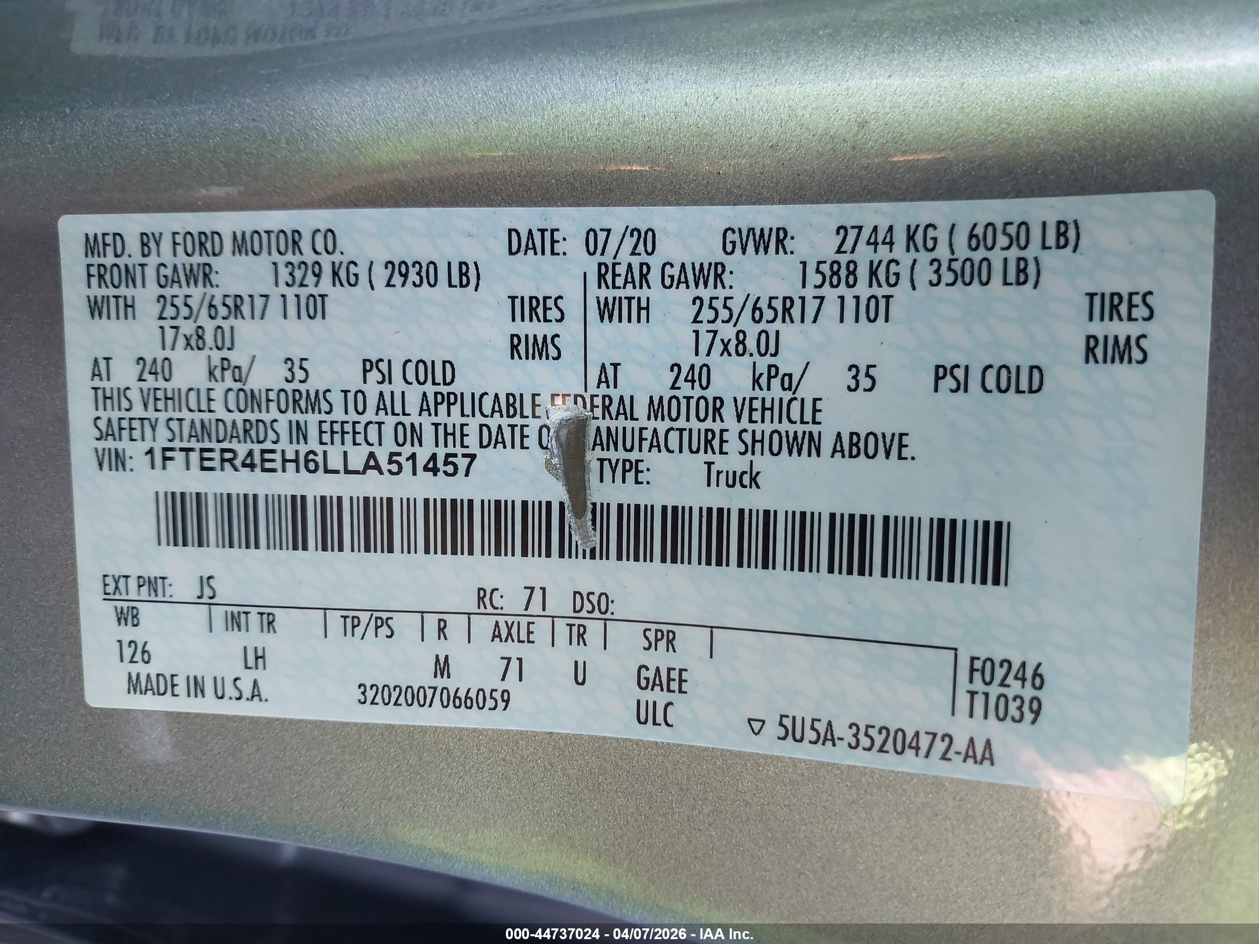2020 Ford Ranger Xlt Silver vin: 1FTER4EH6LLA51457