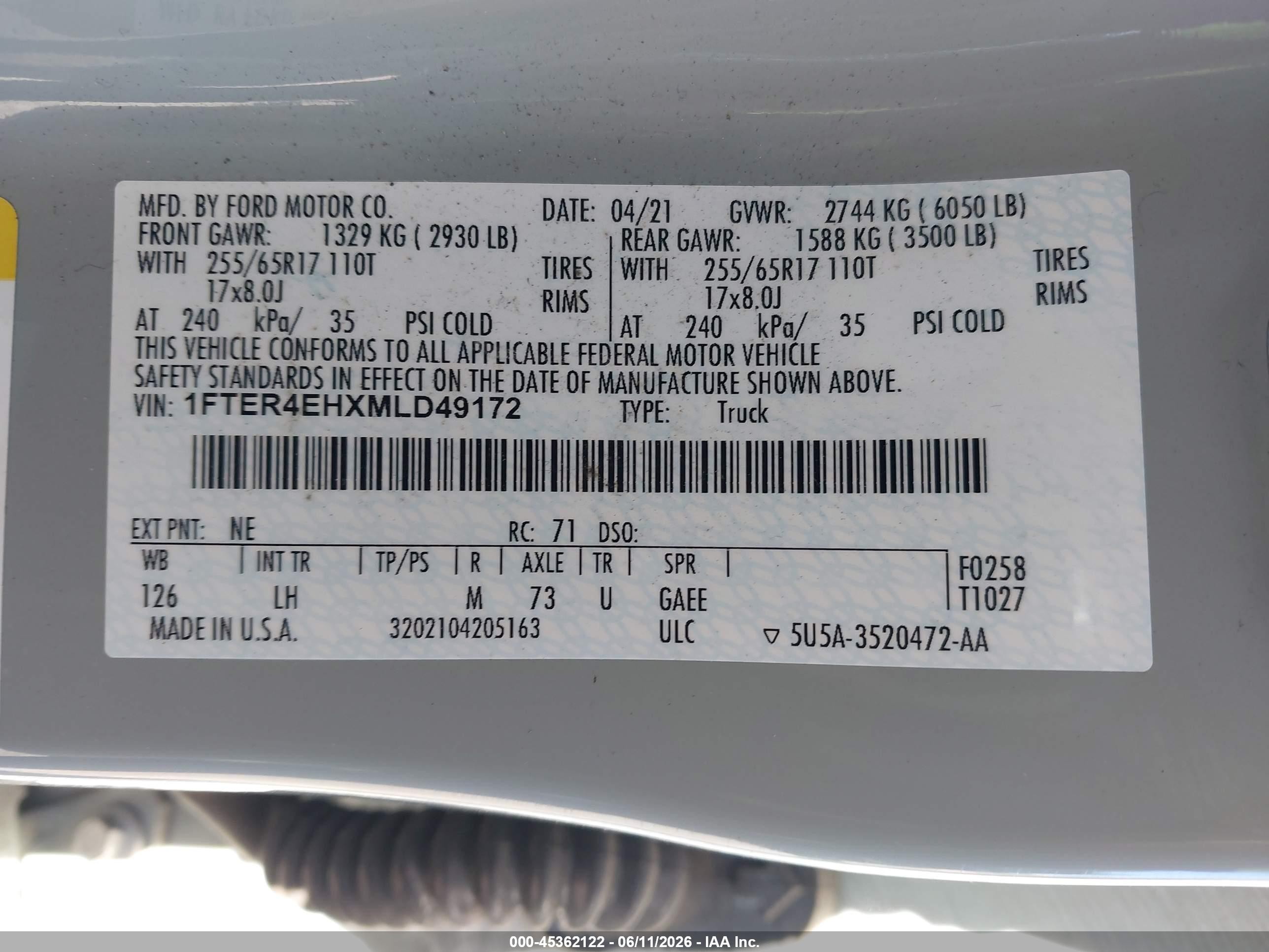 2021 Ford Ranger Xlt Gray vin: 1FTER4EHXMLD49172