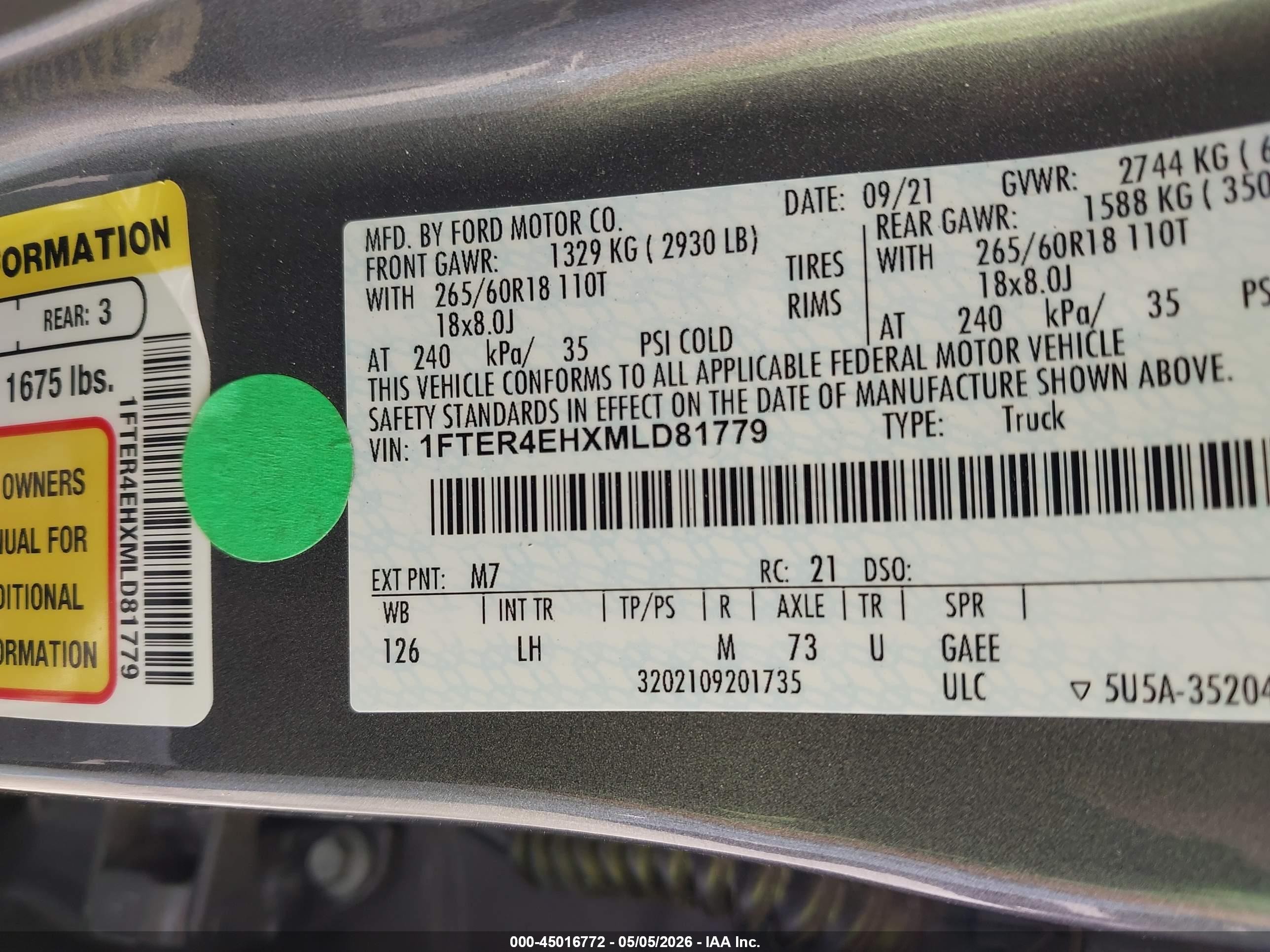 2021 Ford Ranger Xlt Gray vin: 1FTER4EHXMLD81779